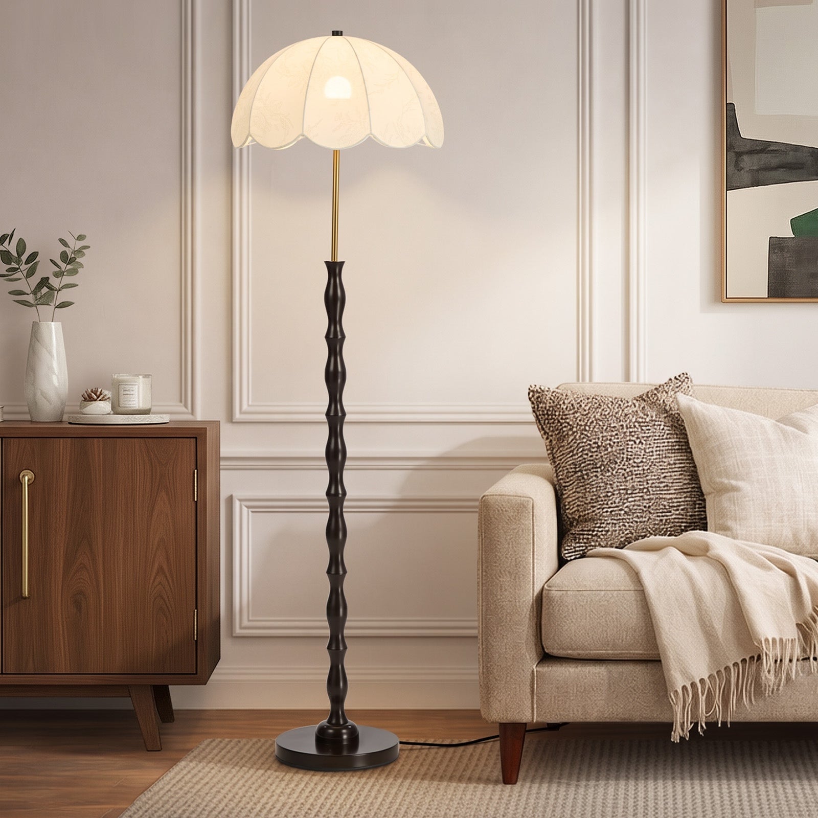 Oikiture Metal Floor lamps Freestanding Reading Lamp Fabric Shade Vintage