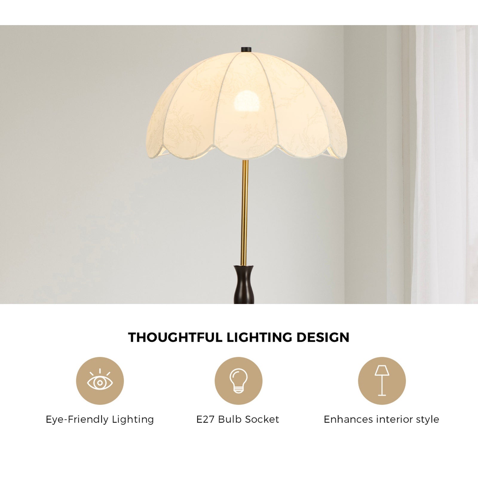 Oikiture Metal Floor lamps Freestanding Reading Lamp Fabric Shade Vintage
