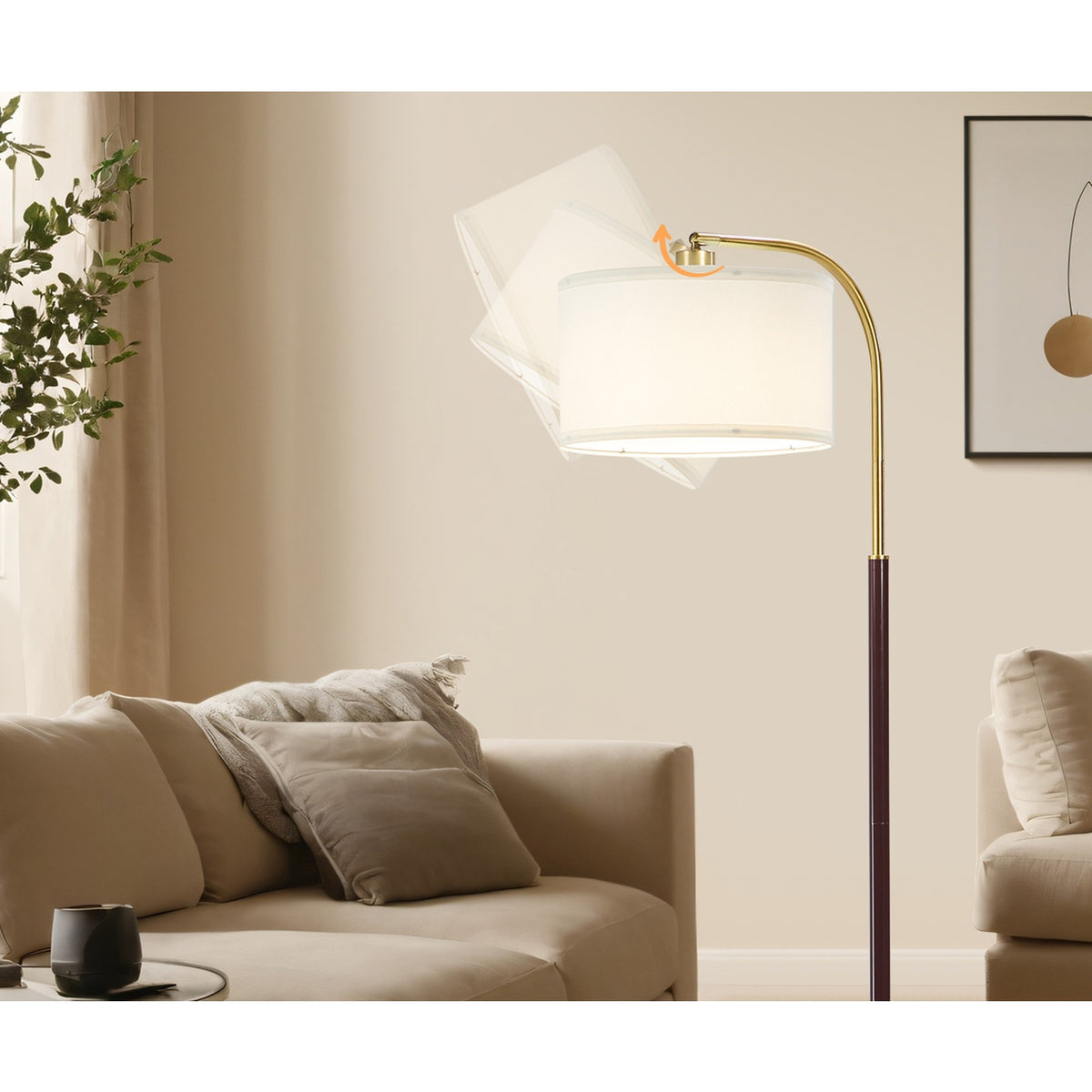 Oikiture Floor Lamp Standing Lamp Metal Frame Plastic Shade Black&Gold