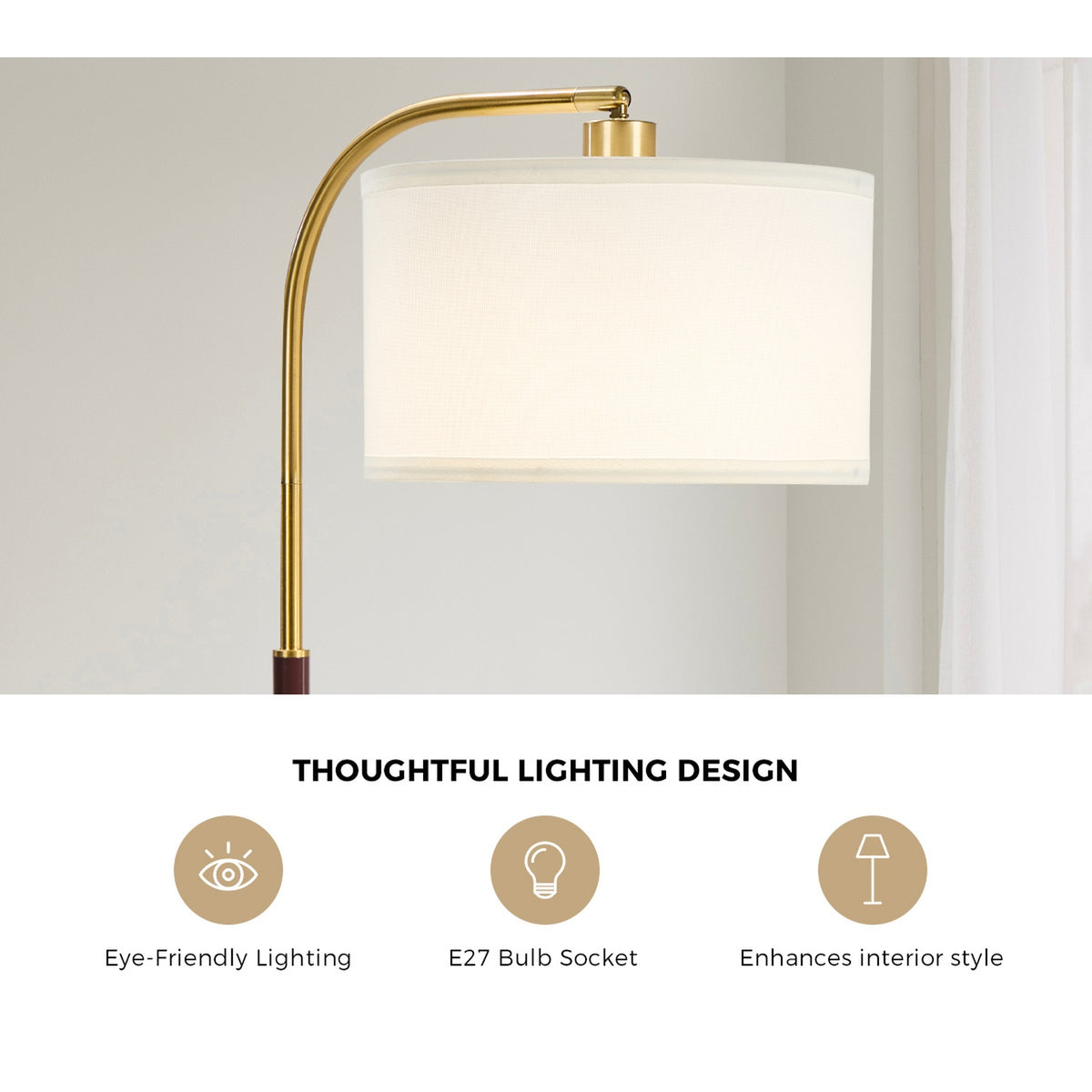 Oikiture Floor Lamp Standing Lamp Metal Frame Plastic Shade Black&Gold