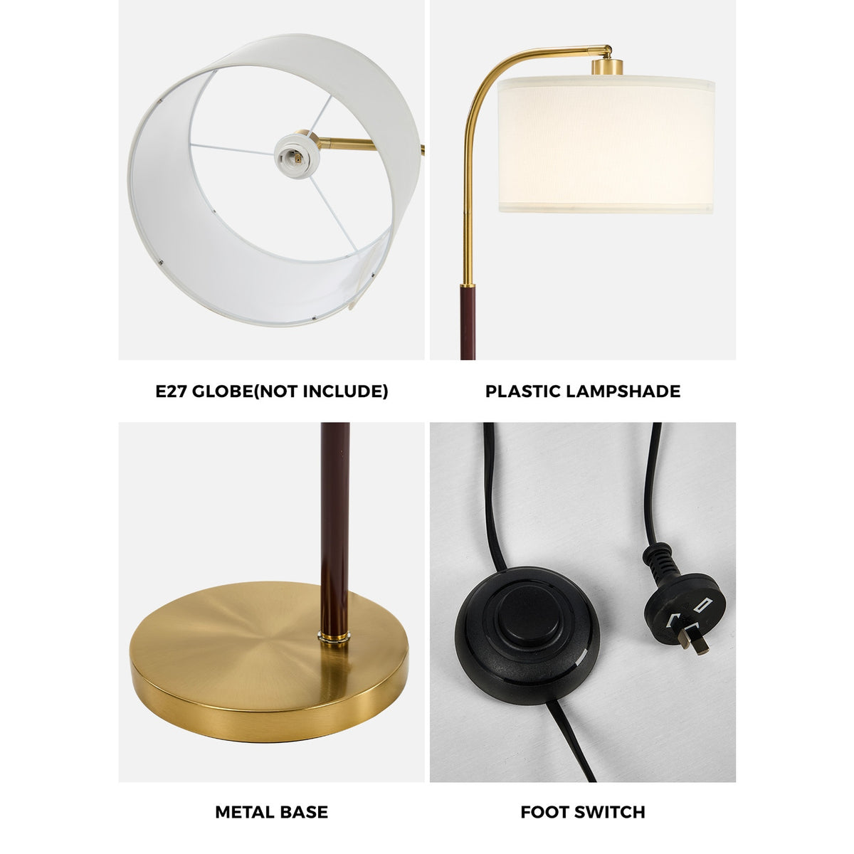 Oikiture Floor Lamp Standing Lamp Metal Frame Plastic Shade Black&Gold