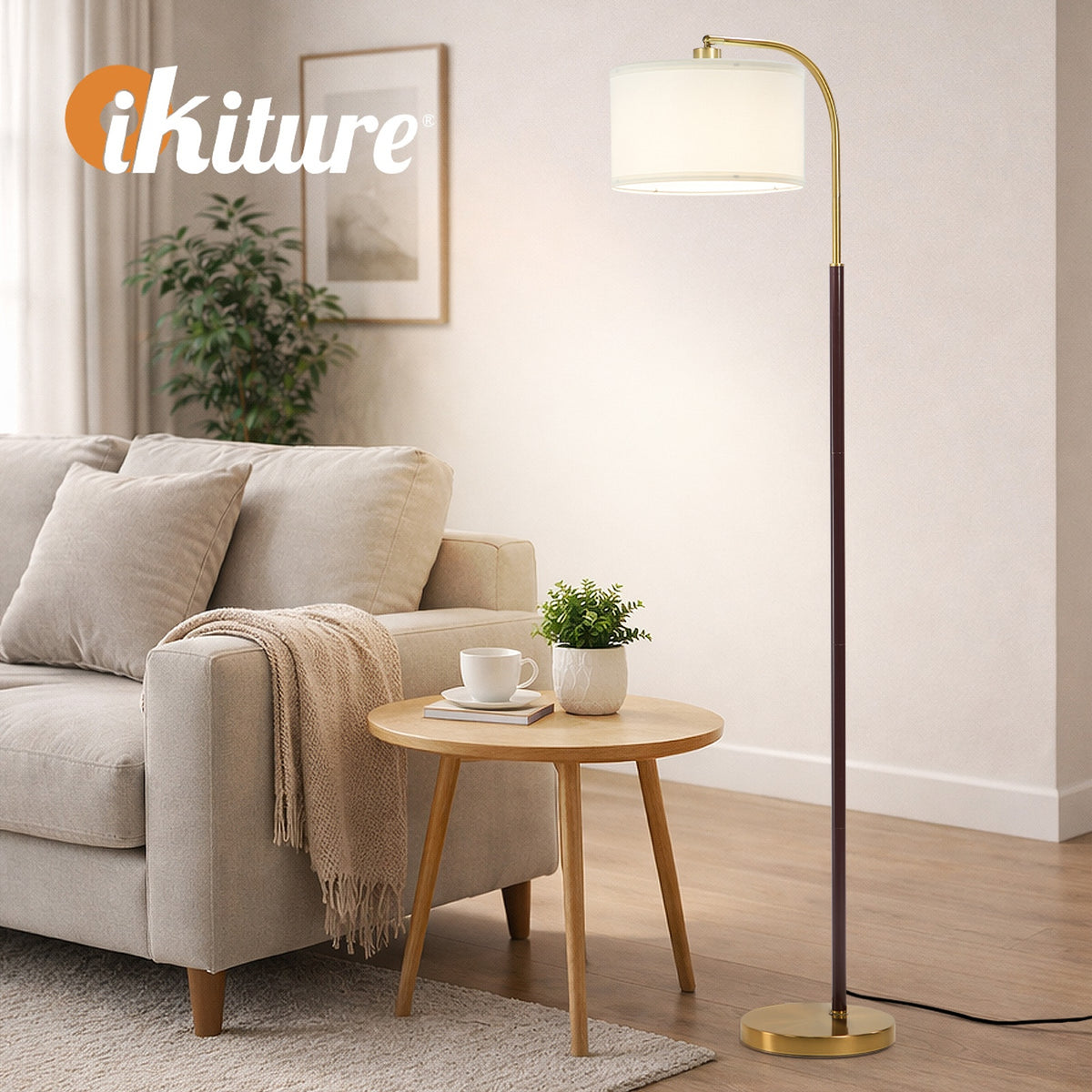 Oikiture Floor Lamp Standing Lamp Metal Frame Plastic Shade Black&Gold