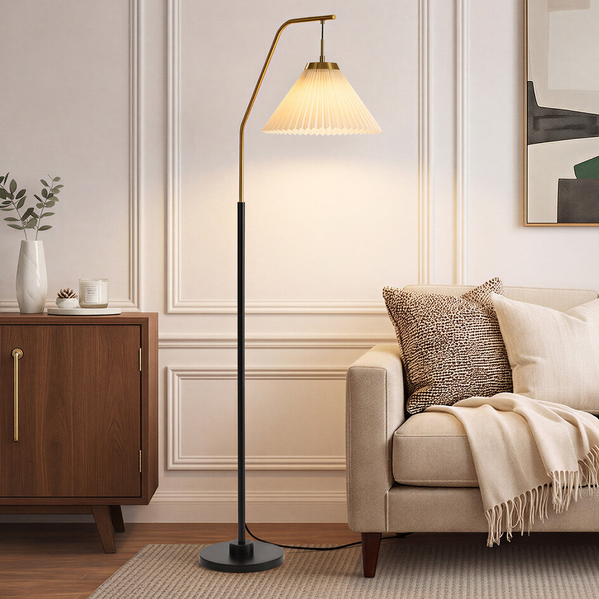 Oikiture Floor Lamp Standing Lamp Arc Metal Frame Plastic Shade Black&Gold
