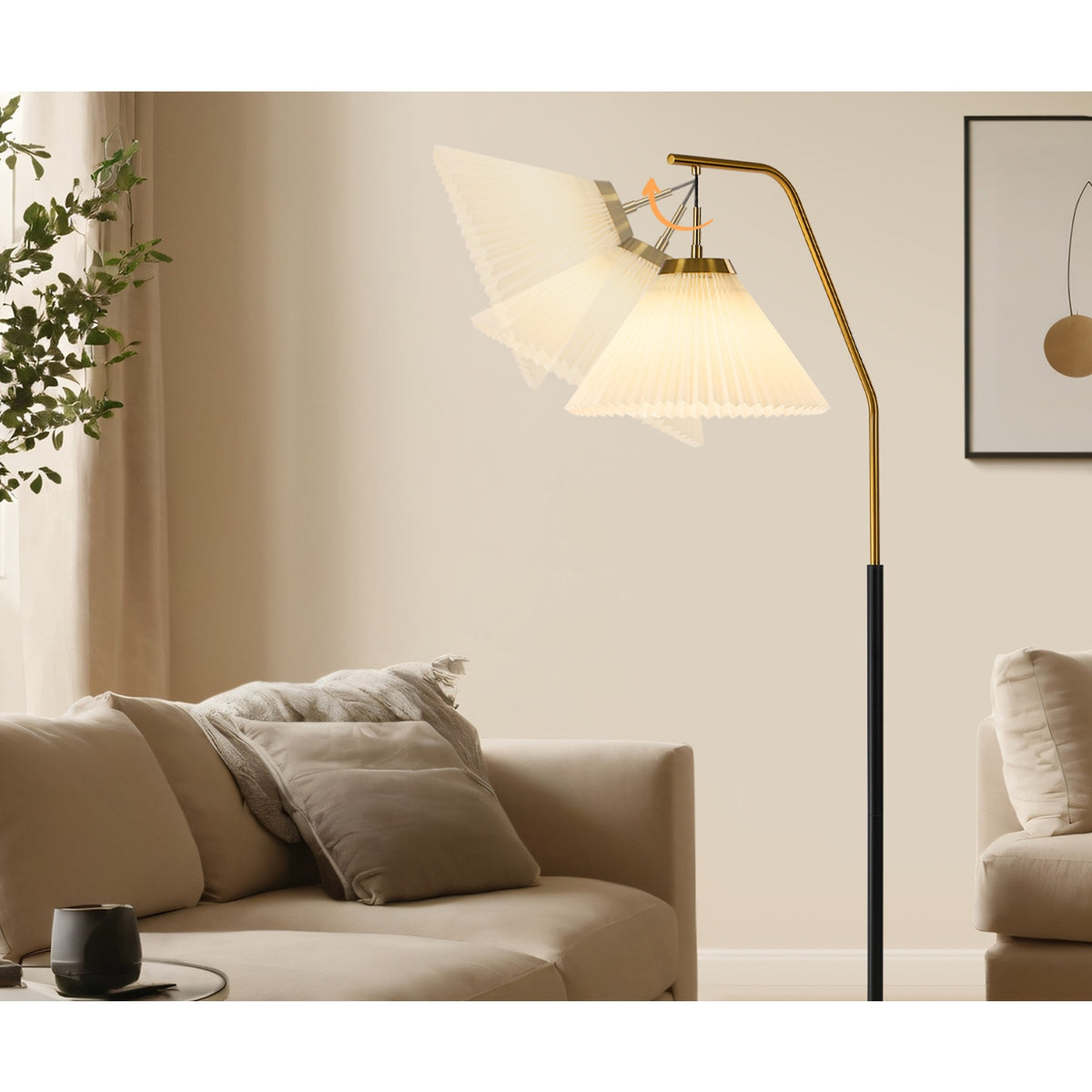 Oikiture Floor Lamp Standing Lamp Arc Metal Frame Plastic Shade Black&Gold