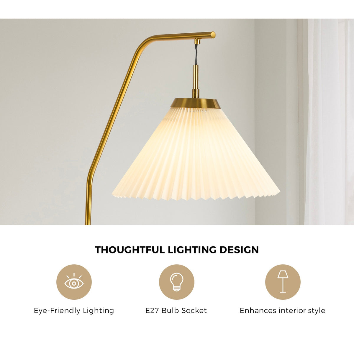 Oikiture Floor Lamp Standing Lamp Arc Metal Frame Plastic Shade Black&Gold