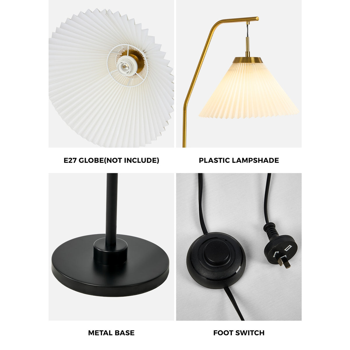 Oikiture Floor Lamp Standing Lamp Arc Metal Frame Plastic Shade Black&Gold
