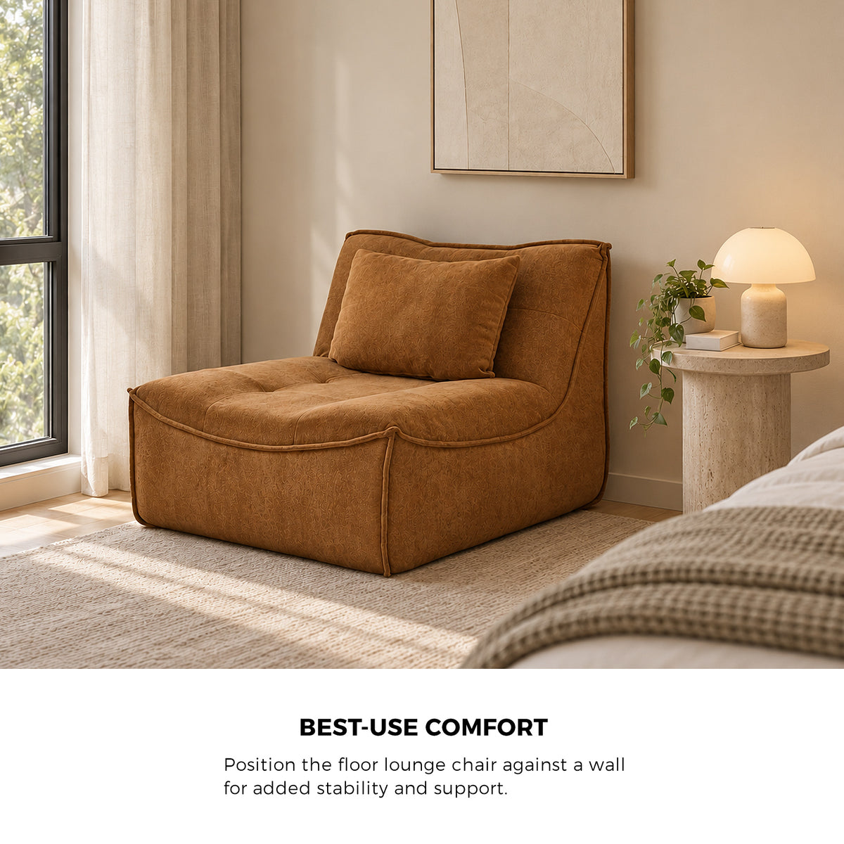 Oikiture Accent Chair Lazy Sofa Floor Couch Leisure Lounge Foam Pouffe Brown