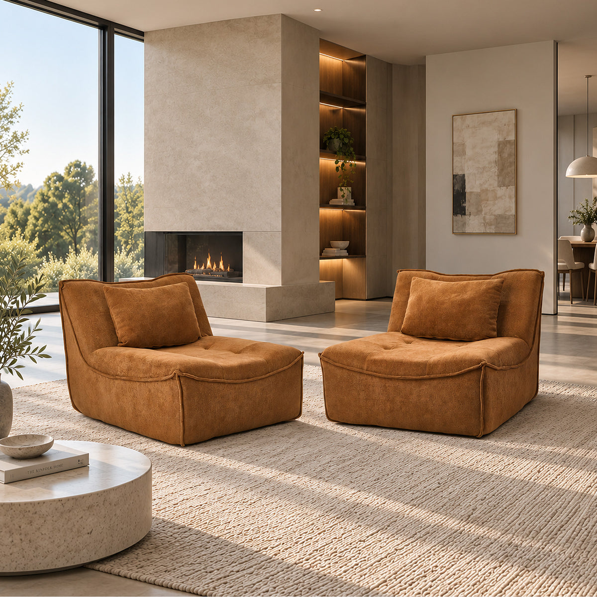 Oikiture 2x Accent Chair Lazy Sofa Floor Couch Leisure Lounge Foam Pouffe Brown