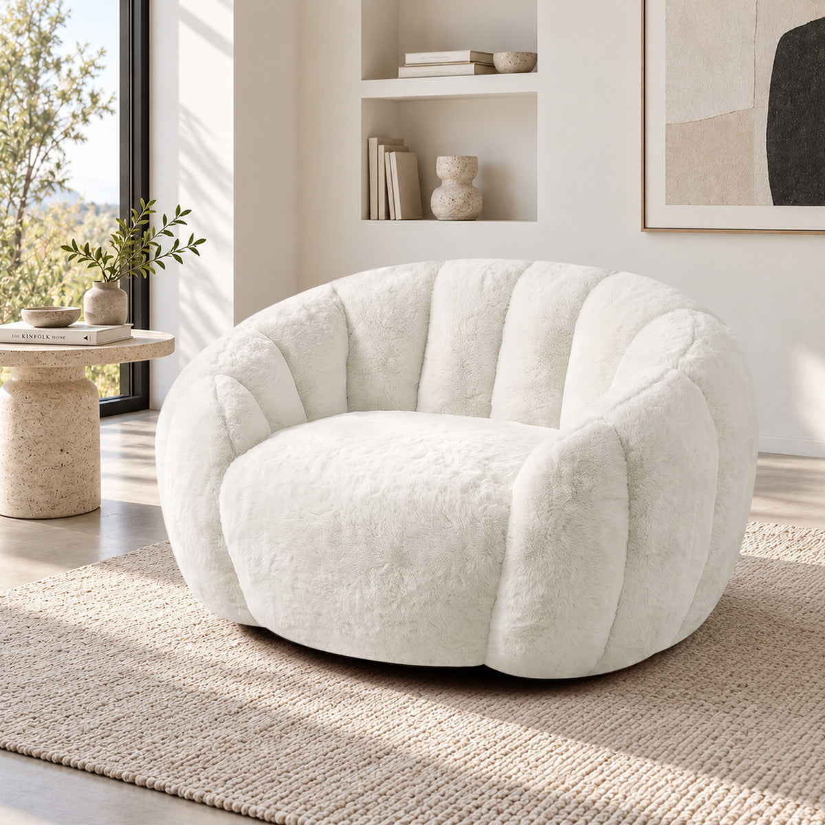 Oikiture Bean Bag Chair Floor Lounge Lazy Sofa Faux Rabbit Fleece Beige - Sunyee