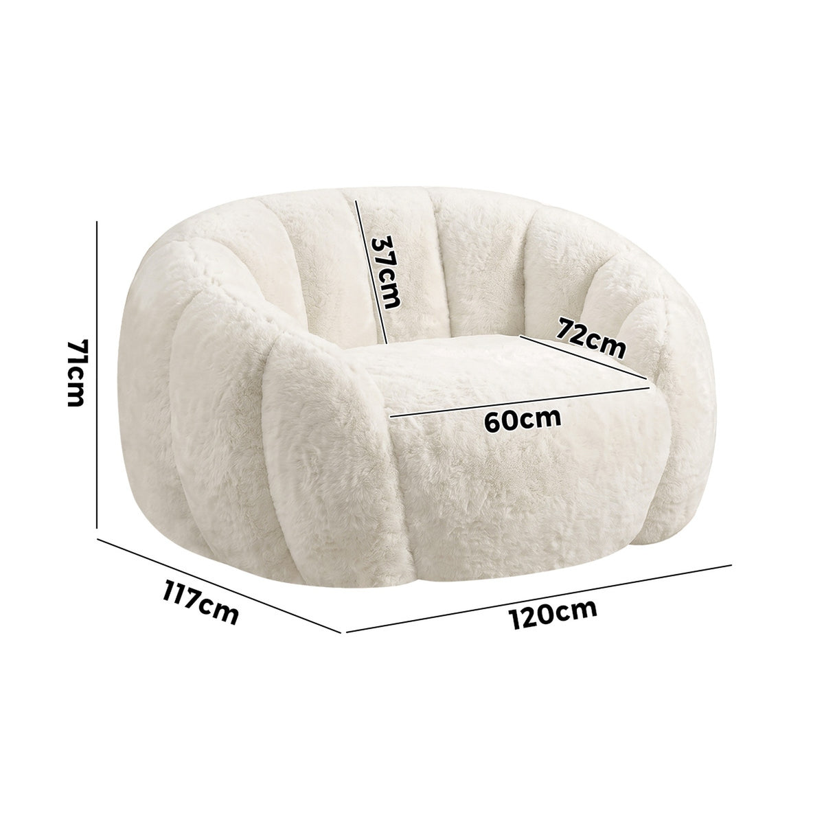 Oikiture Bean Bag Chair Floor Lounge Lazy Sofa Faux Rabbit Fleece Beige - Sunyee
