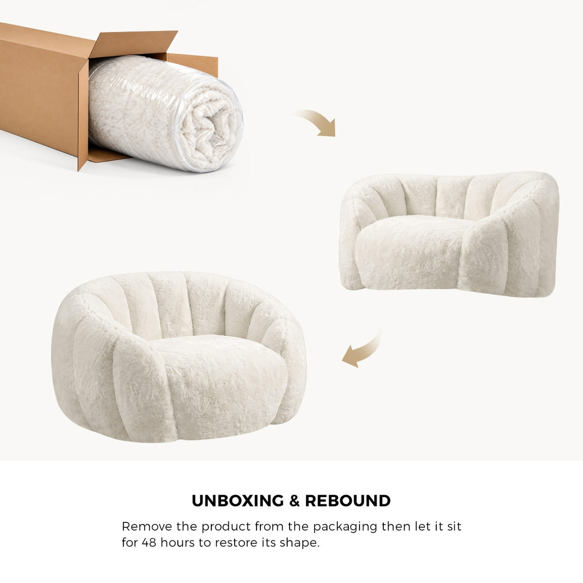 Oikiture 2x Bean Bag Chair Floor Lounge Lazy Sofa Faux Rabbit Fleece Beige - Sunyee
