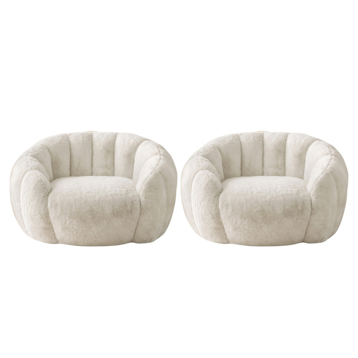 Oikiture 2x Bean Bag Chair Floor Lounge Lazy Sofa Faux Rabbit Fleece Beige - Sunyee