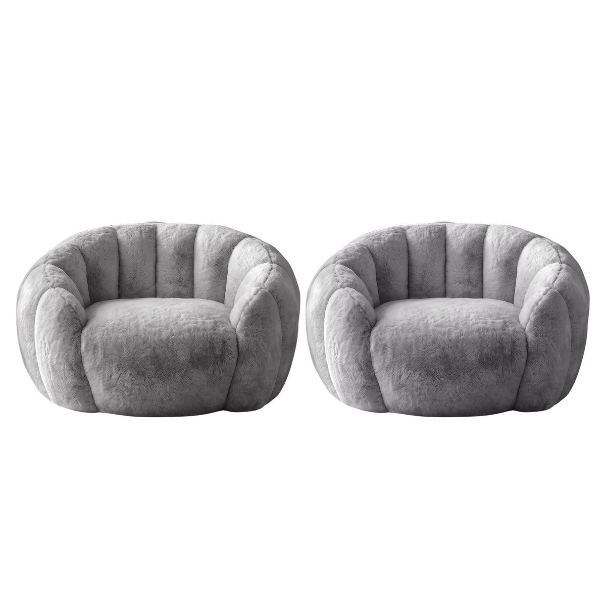 Oikiture 2x Bean Bag Chair Floor Lounge Lazy Sofa Faux Rabbit Fleece Grey - Sunyee