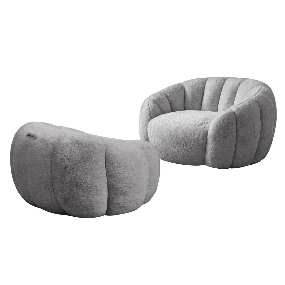 Oikiture 2x Bean Bag Chair Floor Lounge Lazy Sofa Faux Rabbit Fleece Grey - Sunyee