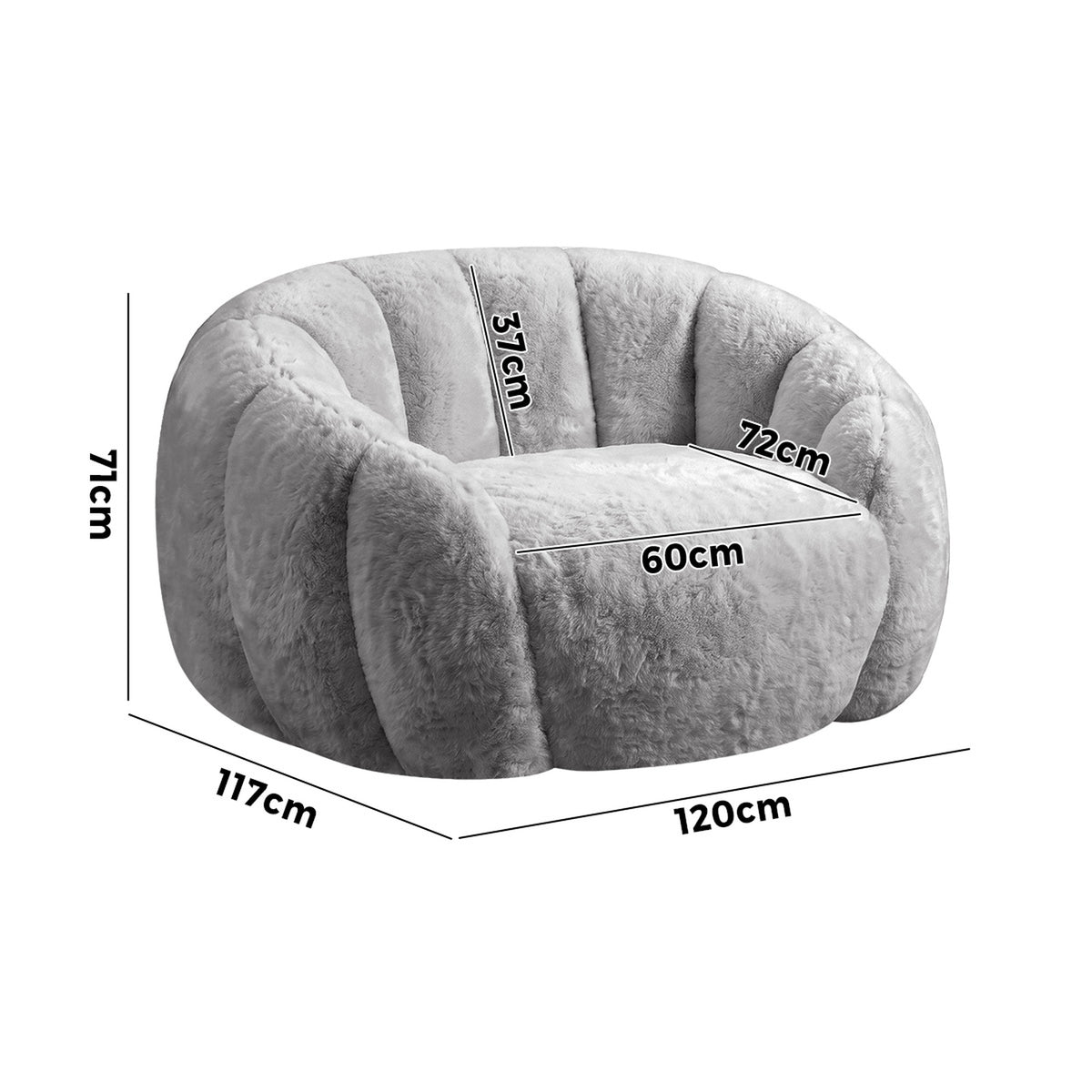 Oikiture 2x Bean Bag Chair Floor Lounge Lazy Sofa Faux Rabbit Fleece Grey - Sunyee
