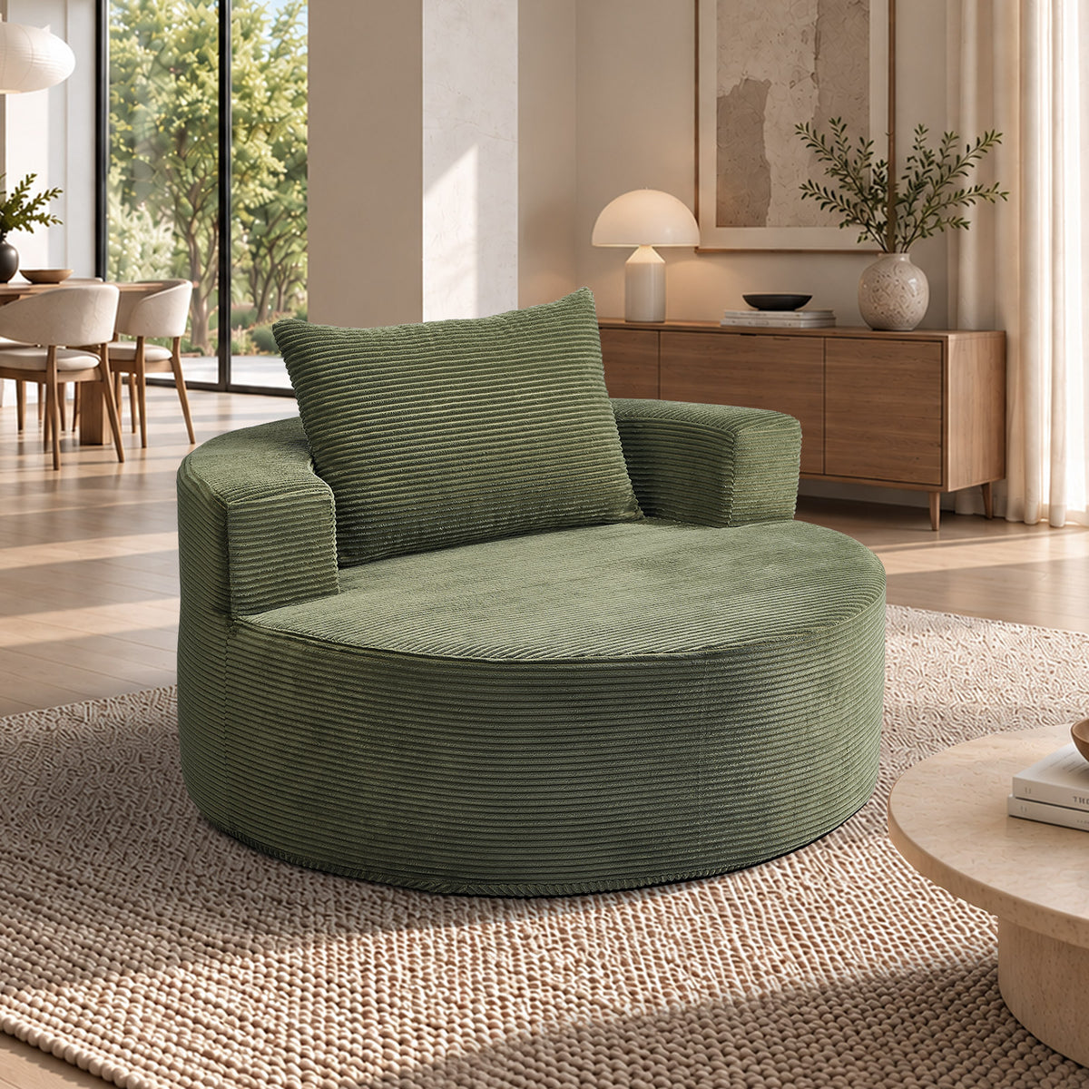 Oikiture Floor Chair Lounge Couch Lazy Sofa Corduroy Chaise Green