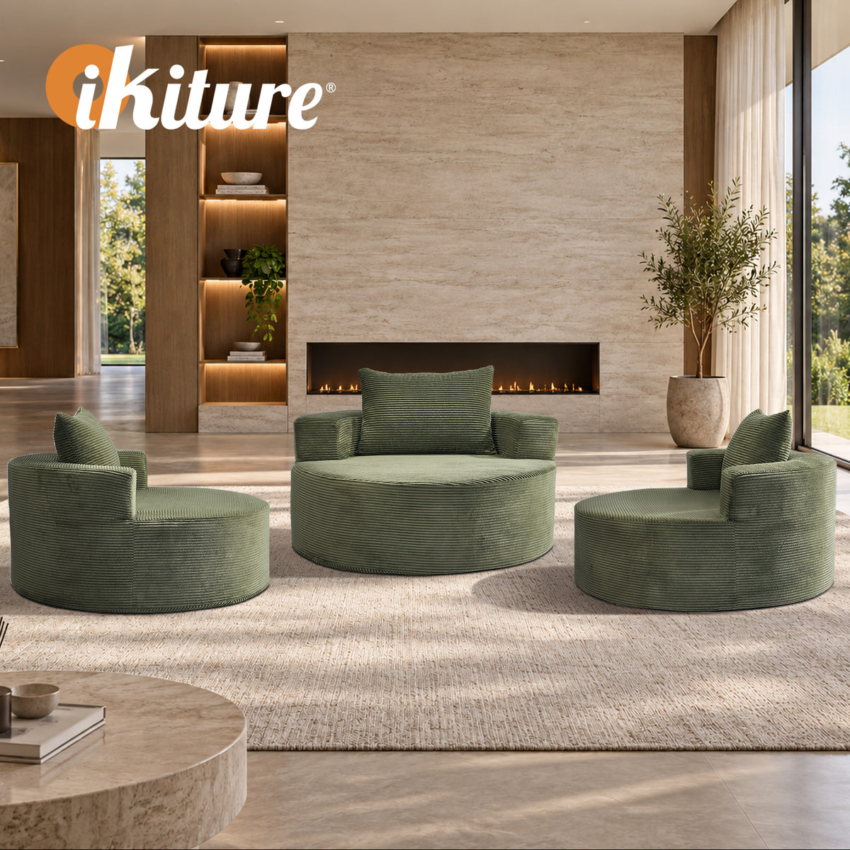 Oikiture Floor Chair Lounge Couch Lazy Sofa Corduroy Chaise Green