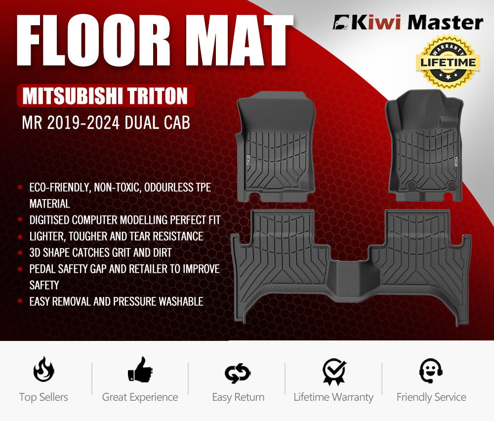 KIWI MASTER Car Floor Mats for Mitsubishi Triton MR 2019-2024 Dual Cab - Sunyee