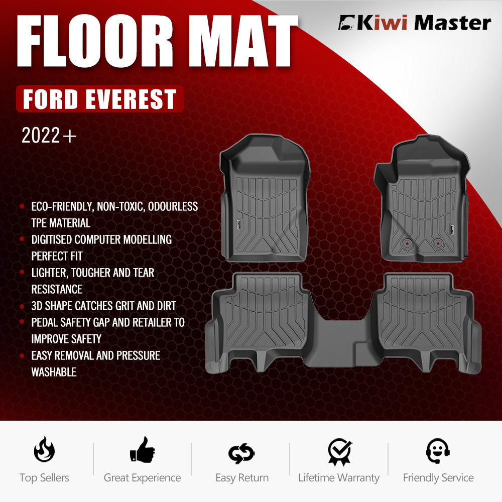Kiwi Master 3D TPE Car Floor Mats Liner Fit Ford Everest 2022+ - Sunyee