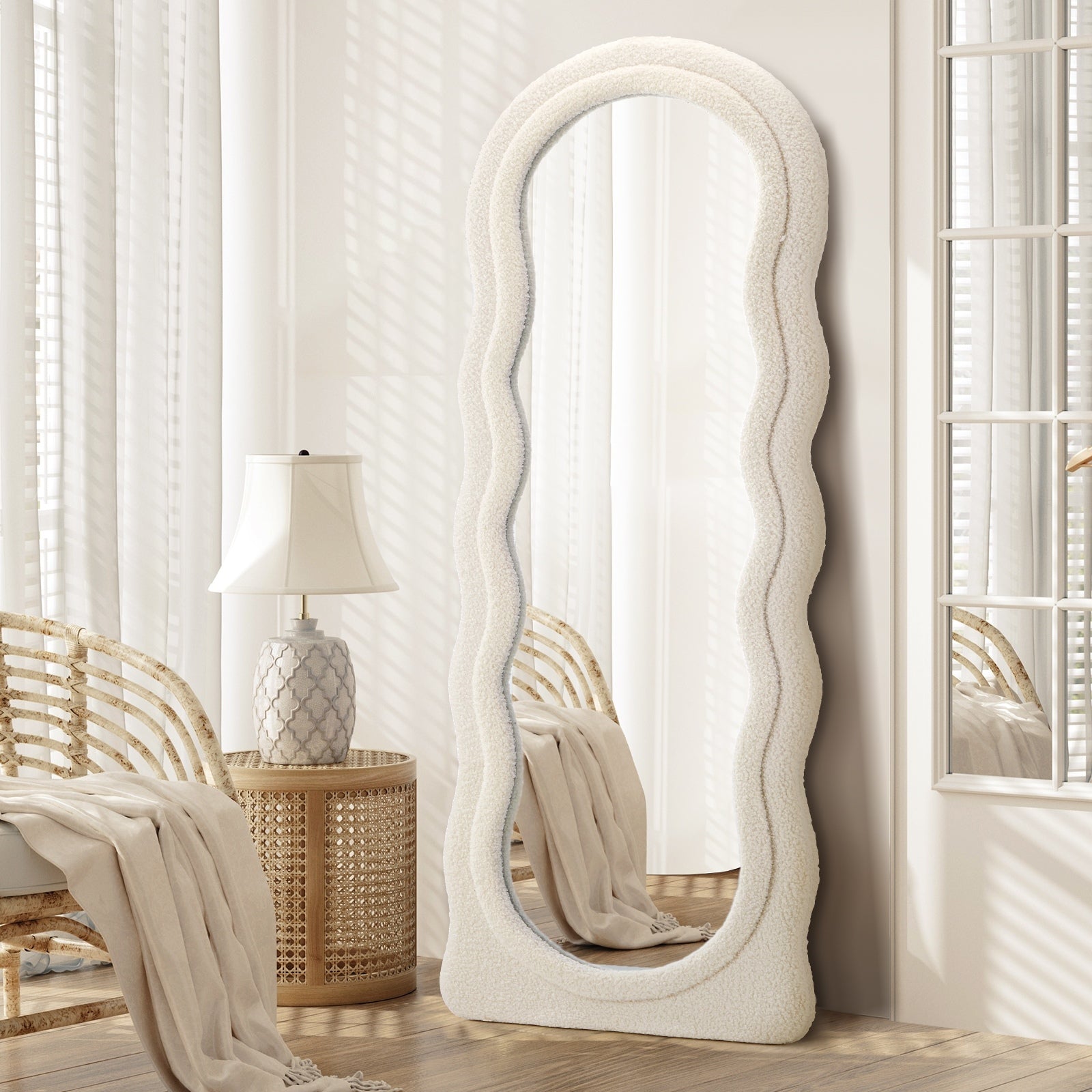 Oikiture Full Length Mirror 160cm Boucle Floor Standing Mirrors Dressing Makeup - Sunyee