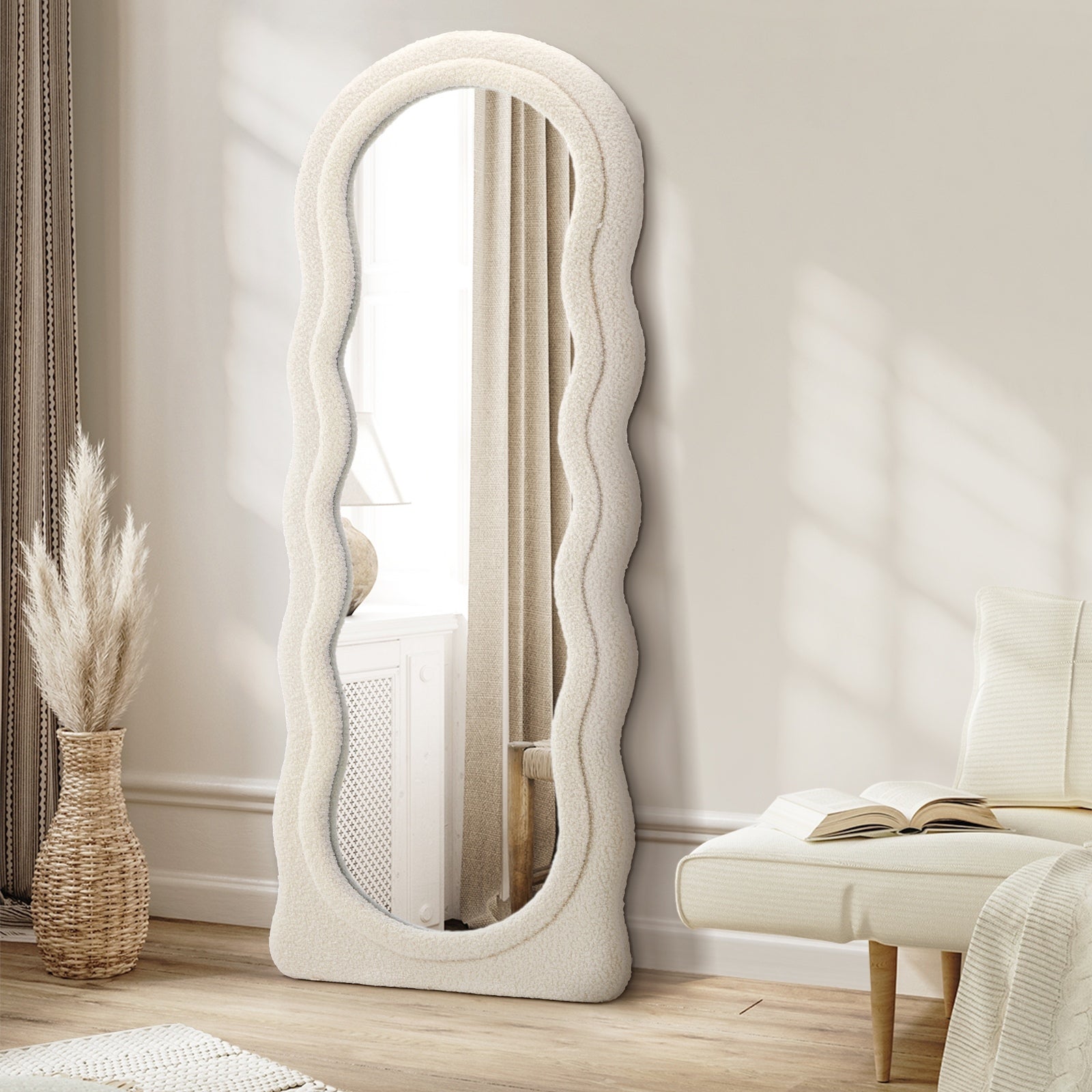 Oikiture Full Length Mirror 160cm Boucle Floor Standing Mirrors Dressing Makeup - Sunyee