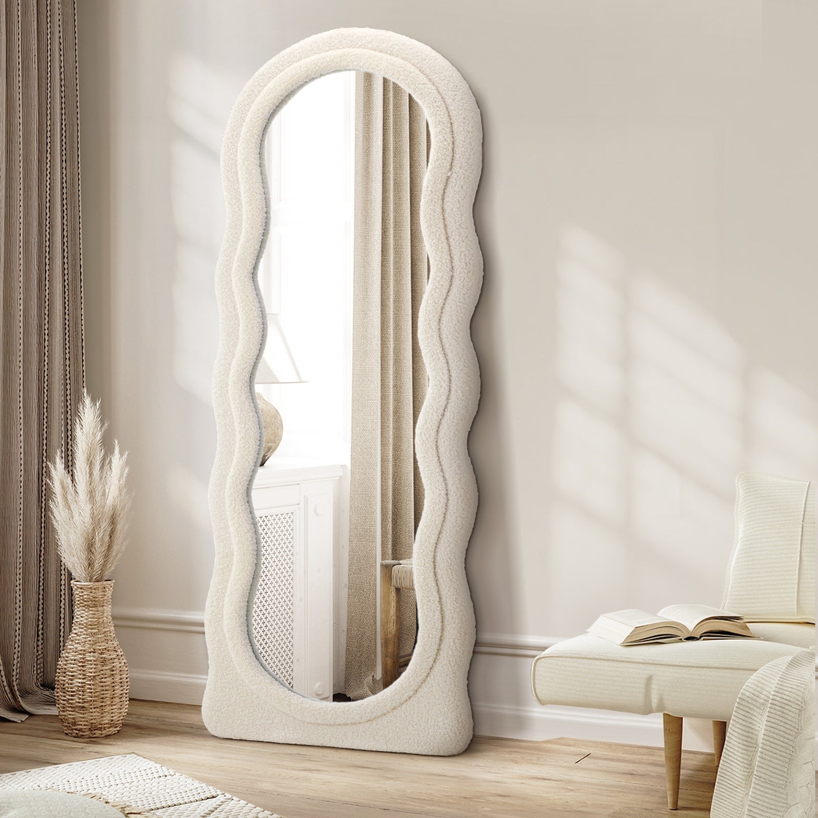 Oikiture Full Length Mirror 180cm Boucle Floor Standing Mirrors Dressing Makeup - Sunyee