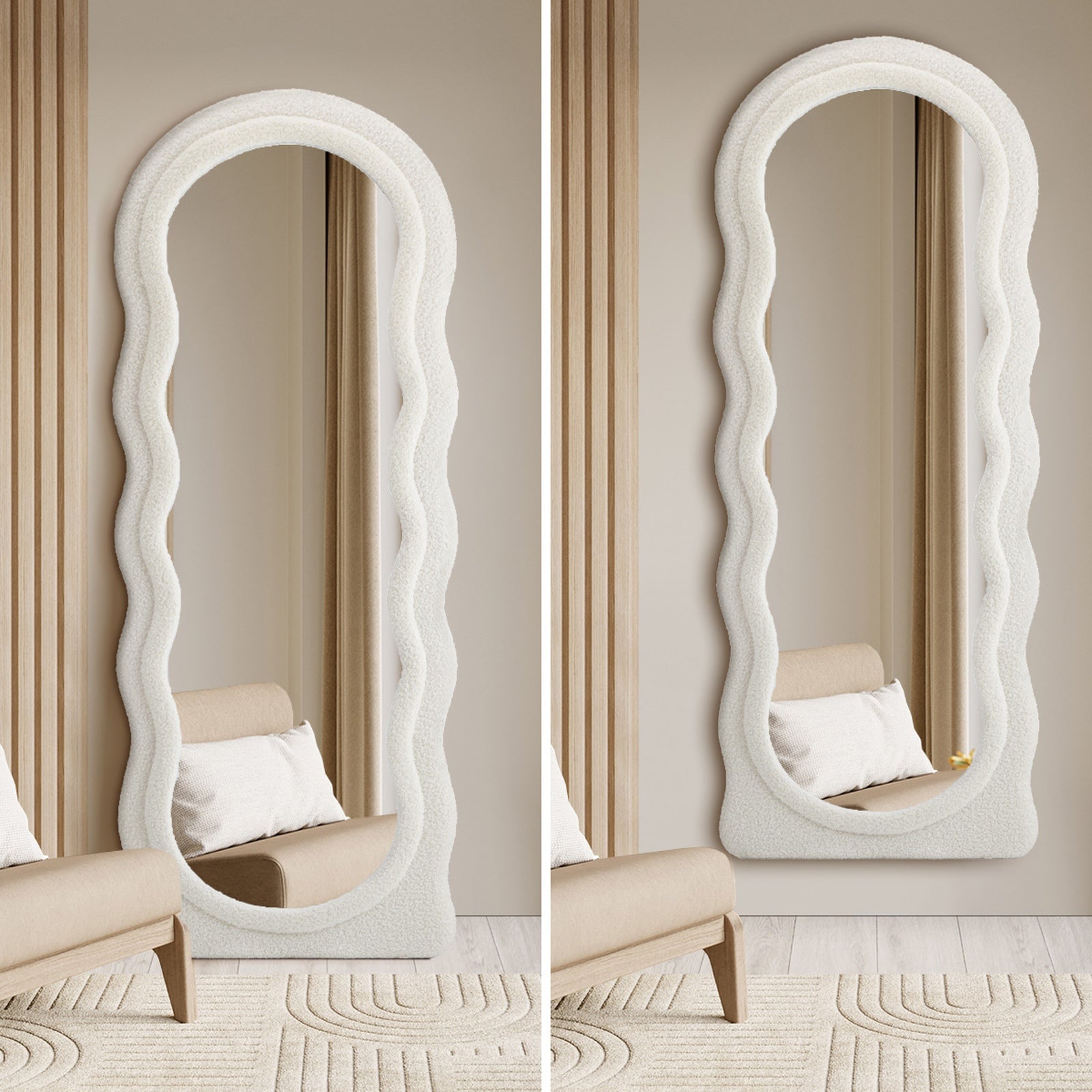 Oikiture Full Length Mirror 180cm Boucle Floor Standing Mirrors Dressing Makeup - Sunyee