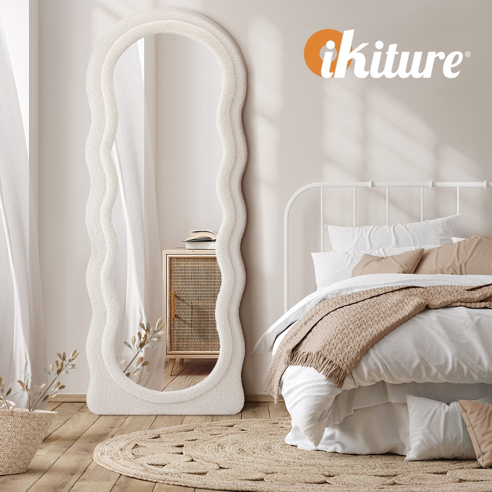 Oikiture Full Length Mirror 180cm Boucle Floor Standing Mirrors Dressing Makeup - Sunyee