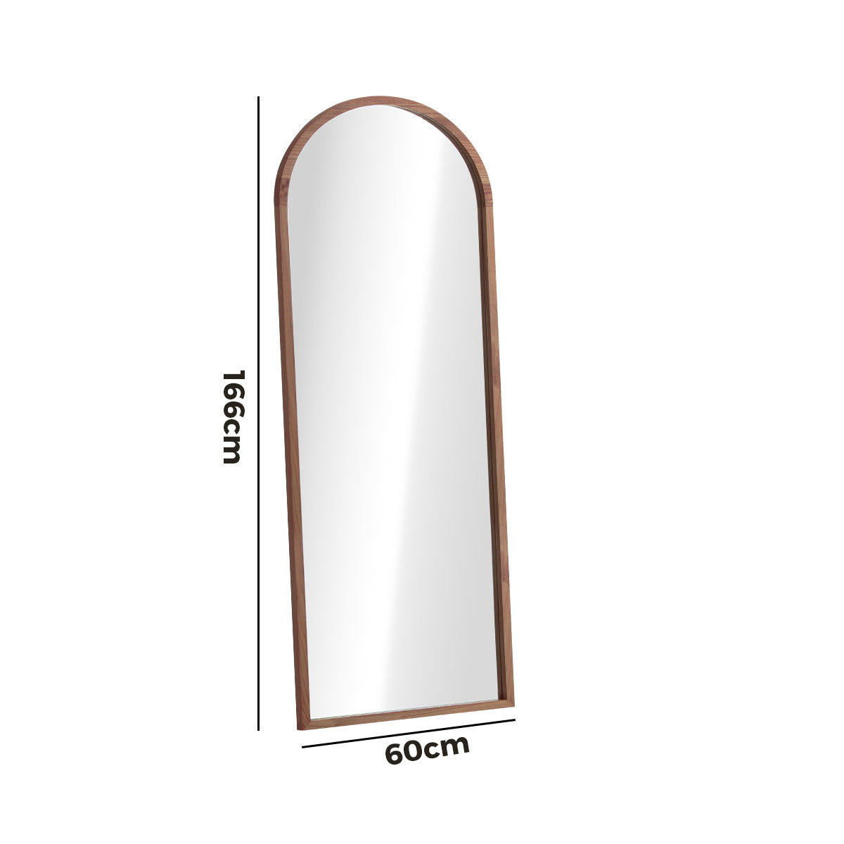 Oikiture Wooden Full Length Mirror 166x60cm Arched Dressing Floor Mirrors Brown - Sunyee