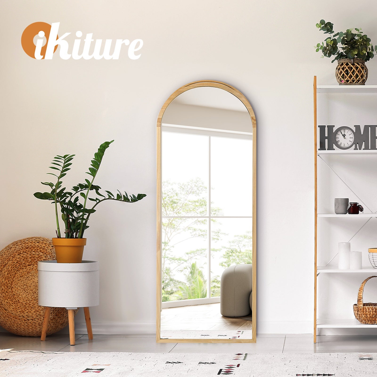 Oikiture Wooden Full Length Mirror 180x70cm Arched Dressing Floor Mirrors - Sunyee