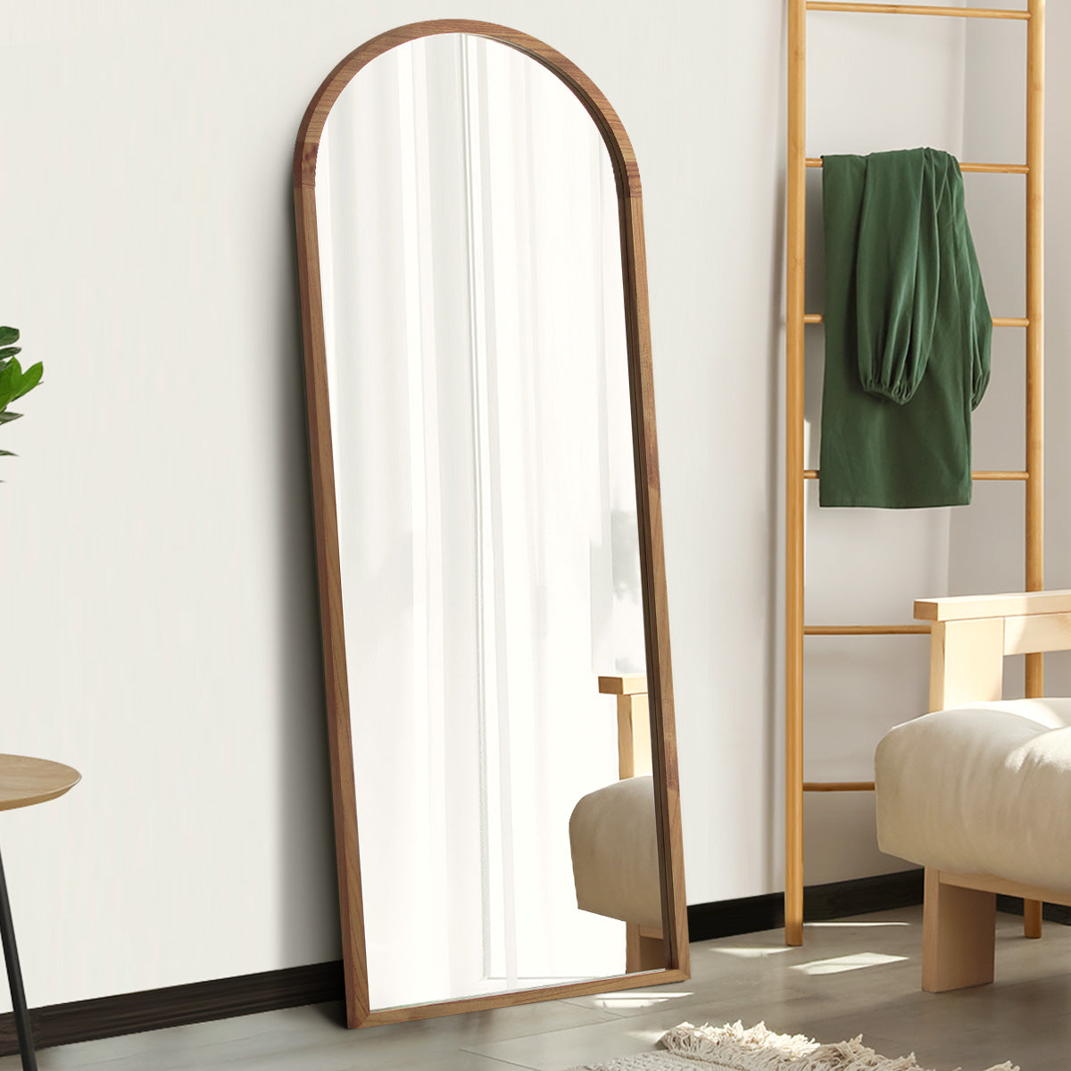 Oikiture Wooden Full Length Mirror 180x70cm Arched Dressing Floor Mirrors Brown - Sunyee