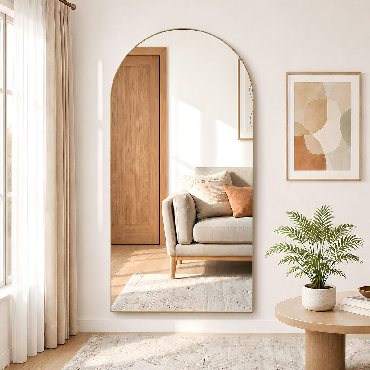 Oikiture Arched Full Length Mirror Large Body Mirror Floor Wall 200cm Gold