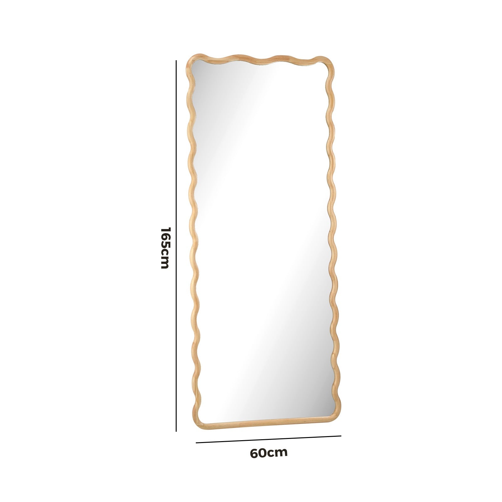 Oikiture Wooden Full Length Mirror 165x60cm Wavy Dressing Floor Mirrors - Sunyee