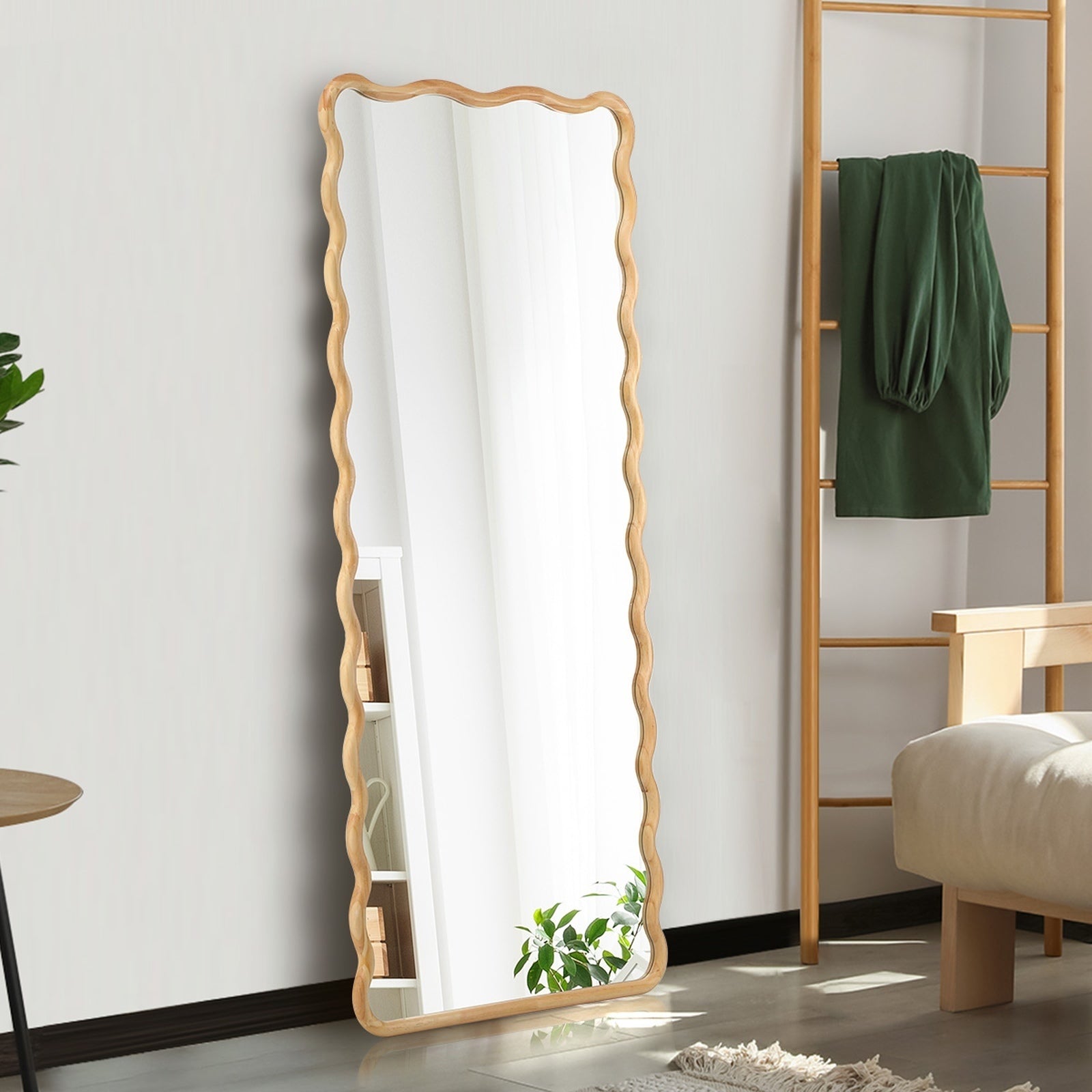 Oikiture Wooden Full Length Mirror 180x70cm Wavy Dressing Floor Mirrors - Sunyee