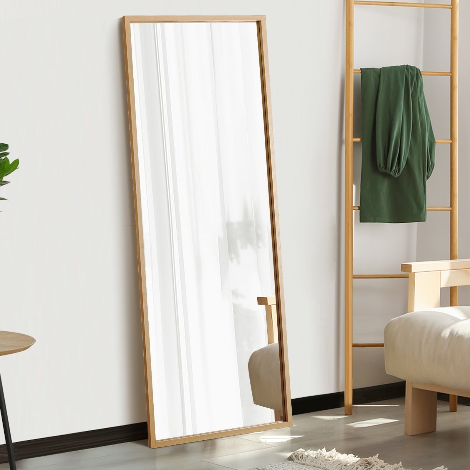Oikiture Wood Full Length Mirror Rectangle Floor Mirrors Free Standing 166x60cm - Sunyee