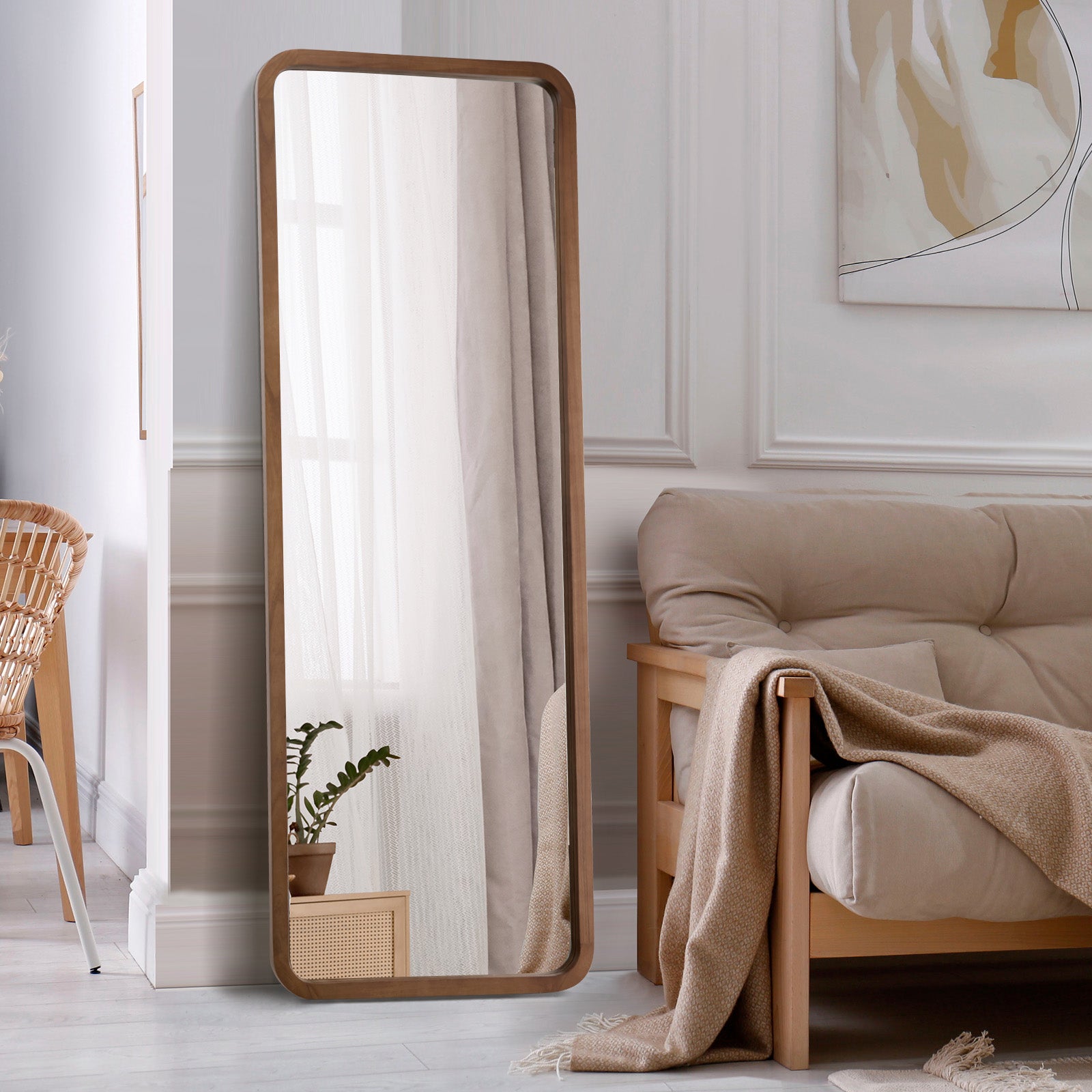 Oikiture Full Length Mirror 166x60cm Rectangle Dressing Floor Mirrors Walnut - Sunyee