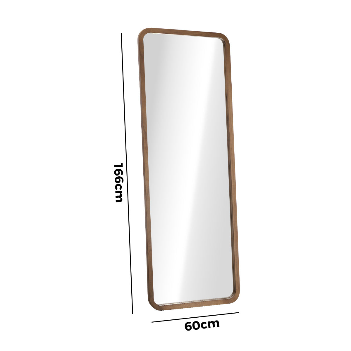 Oikiture Full Length Mirror 166x60cm Rectangle Dressing Floor Mirrors Walnut - Sunyee