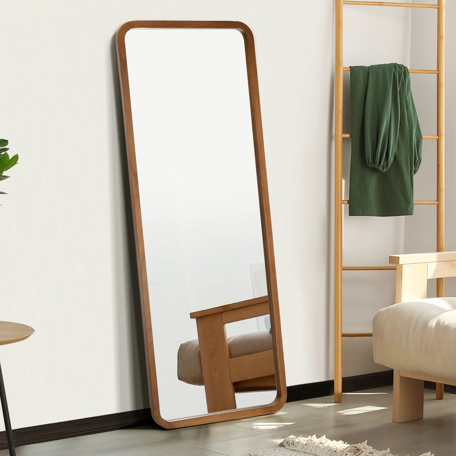 Oikiture Full Length Mirror 166x60cm Rectangle Dressing Floor Mirrors Walnut - Sunyee