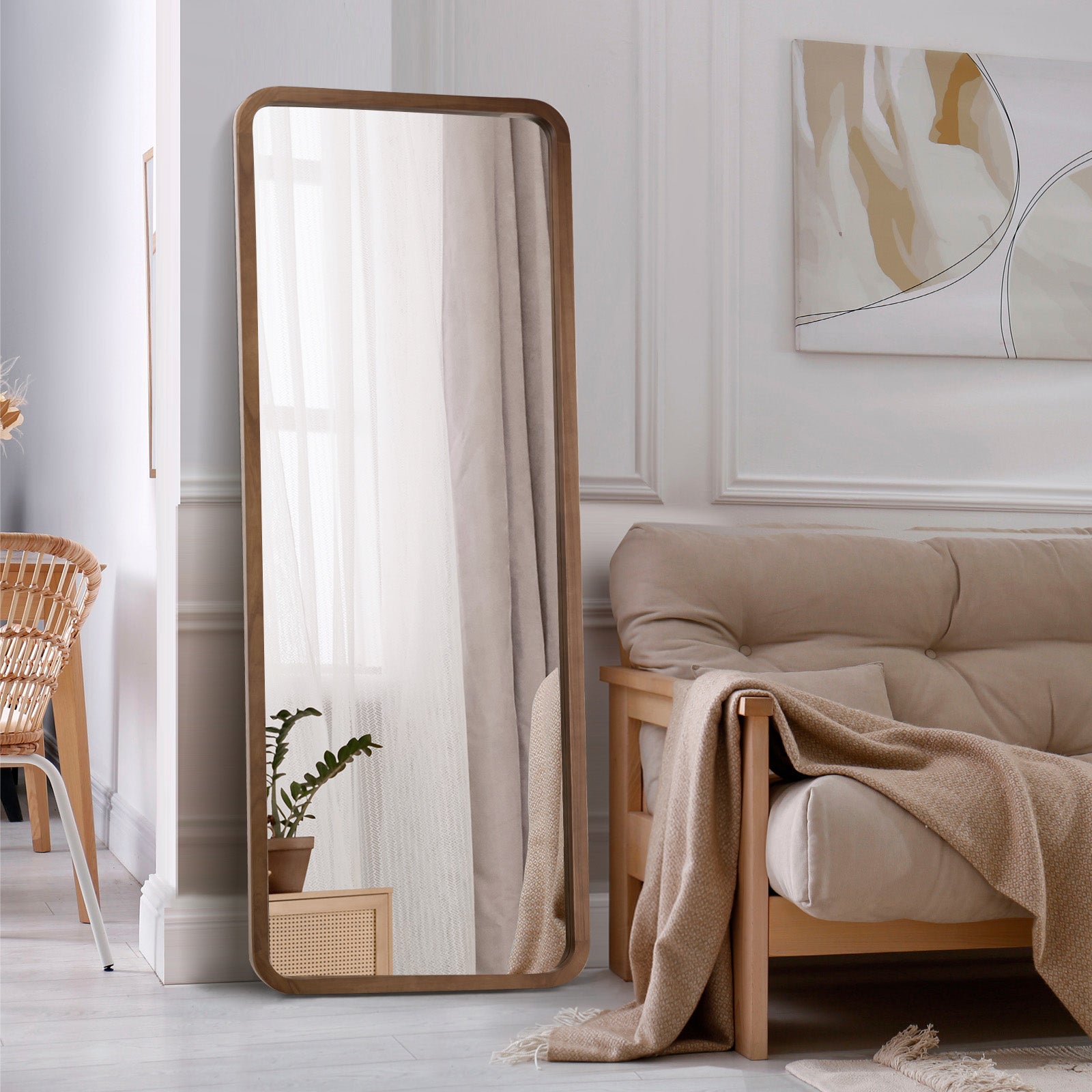 Oikiture Full Length Mirror 180x70cm Rectangle Dressing Floor Mirrors Walnut - Sunyee