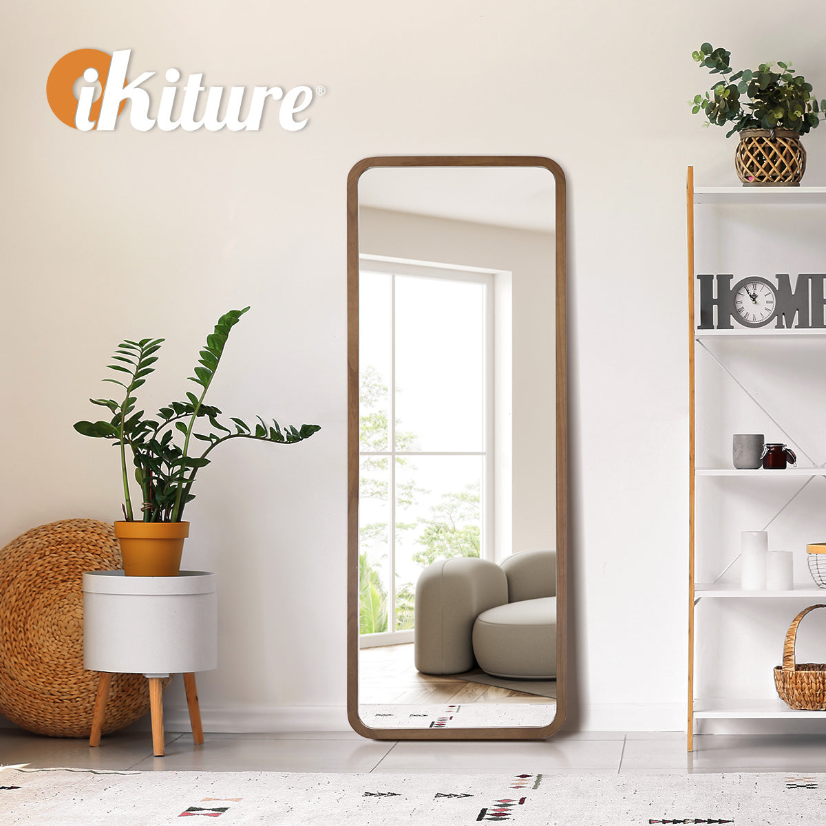 Oikiture Full Length Mirror 180x70cm Rectangle Dressing Floor Mirrors Walnut - Sunyee