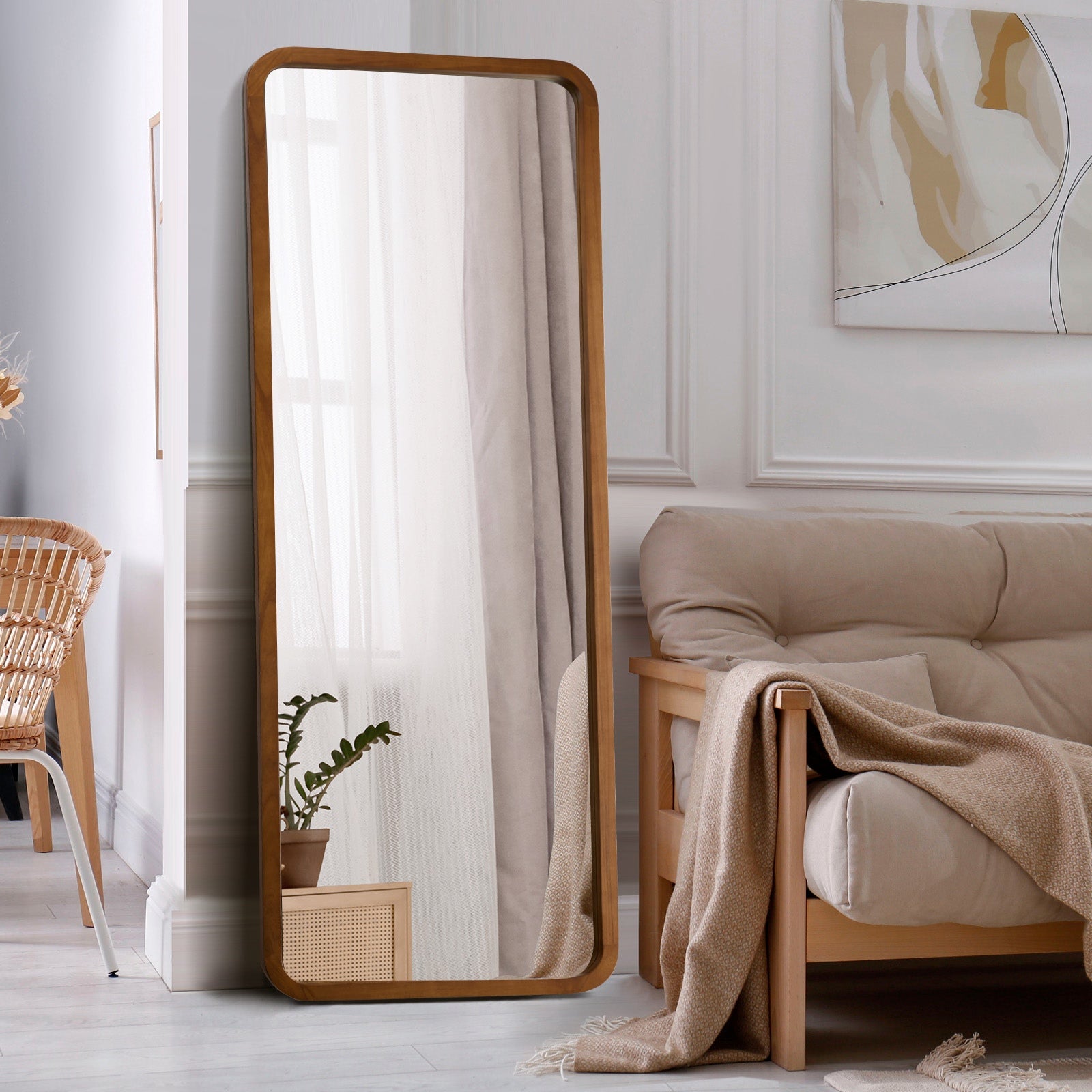 Oikiture Full Length Mirror 180x70cm Rectangle Dressing Floor Mirrors Walnut - Sunyee