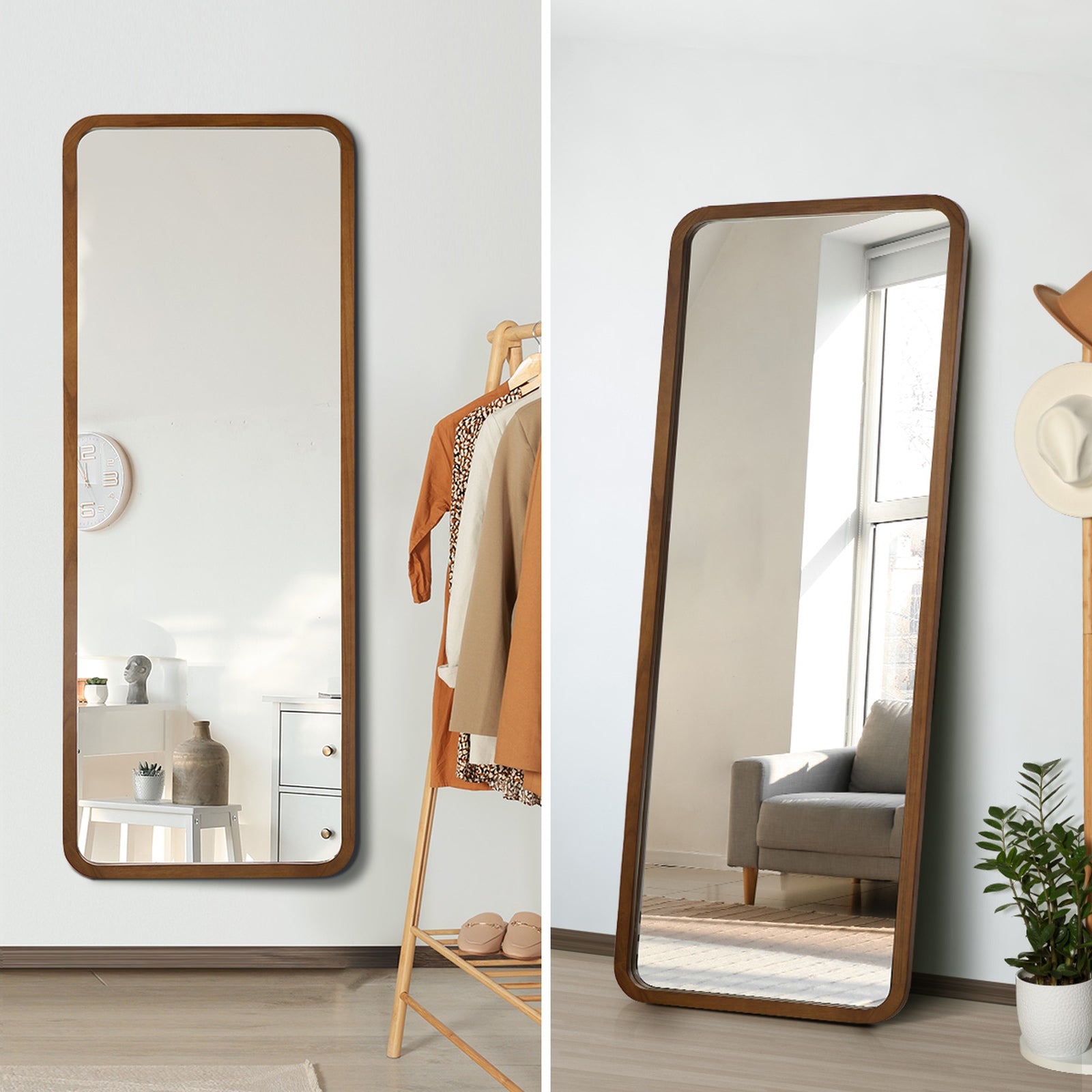 Oikiture Full Length Mirror 180x70cm Rectangle Dressing Floor Mirrors Walnut - Sunyee