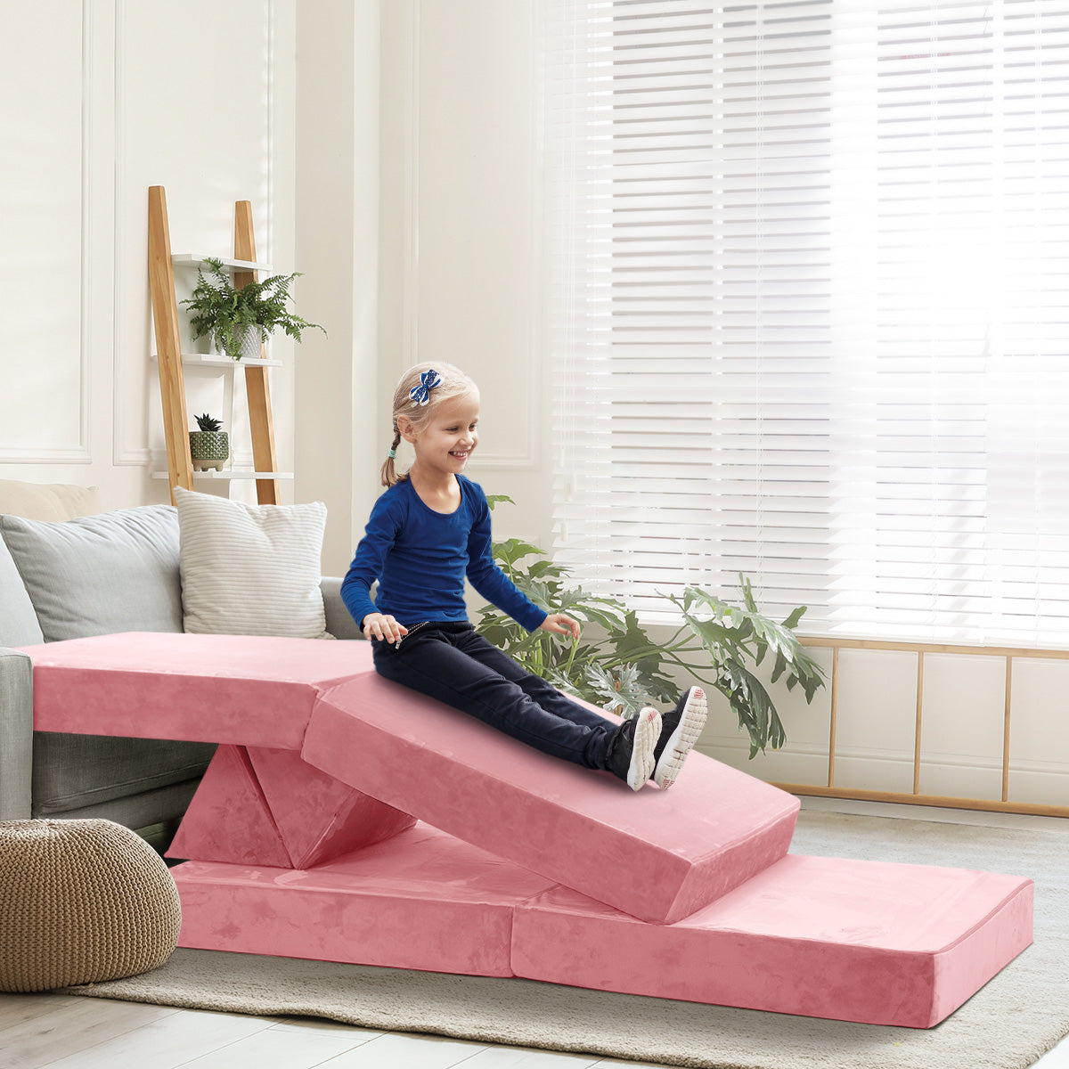 Oikiture 4Pcs Kids Play Couch Modular Lounge Cushion Convertible Playset Pink - Sunyee