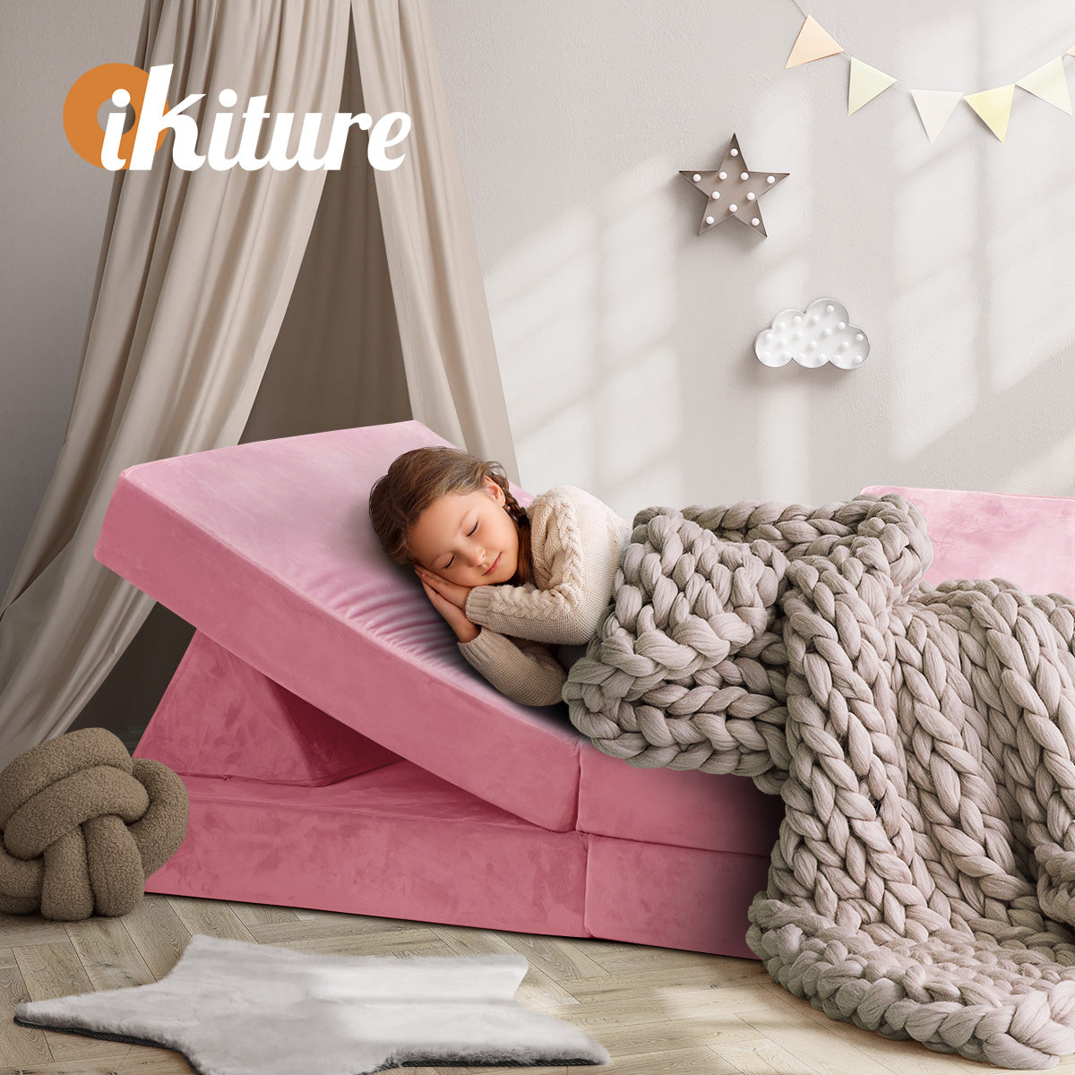 Oikiture 4Pcs Kids Play Couch Modular Lounge Cushion Convertible Playset Pink - Sunyee