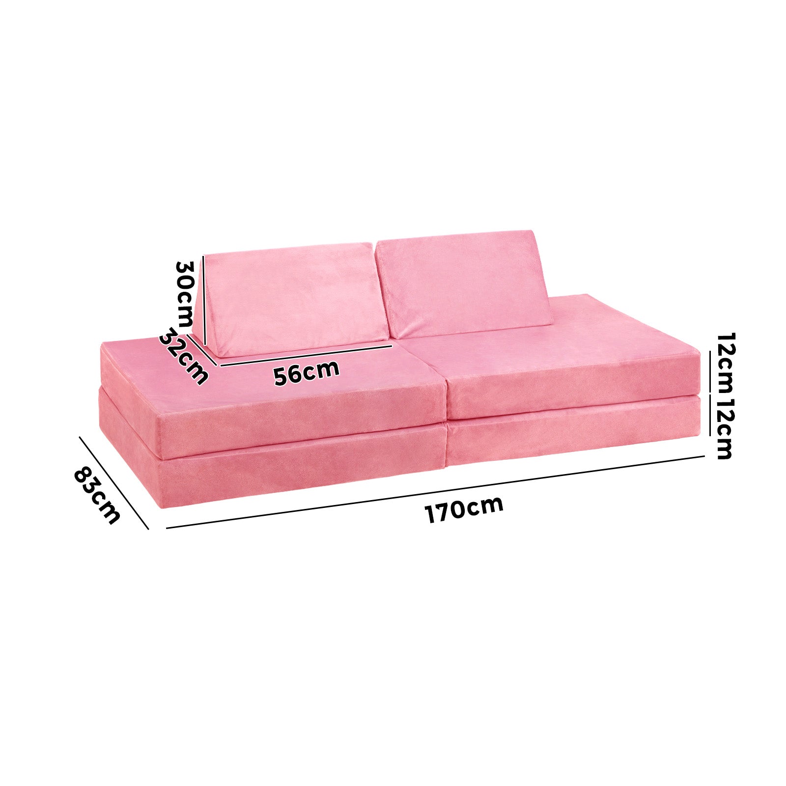 Oikiture 4Pcs Kids Play Couch Modular Lounge Cushion Convertible Playset Pink - Sunyee