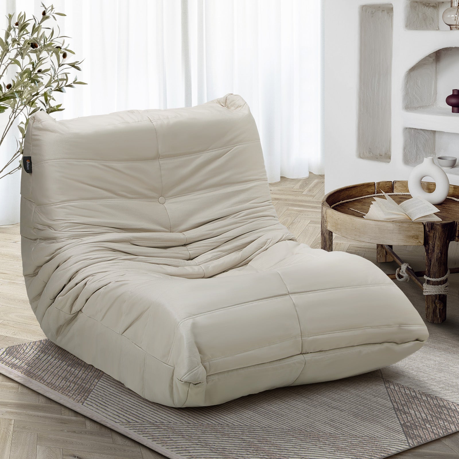 Oikiture Floor Sofa Accent Chair Lazy Couch Leisure Lounge Foam Pouffe Beige - Sunyee