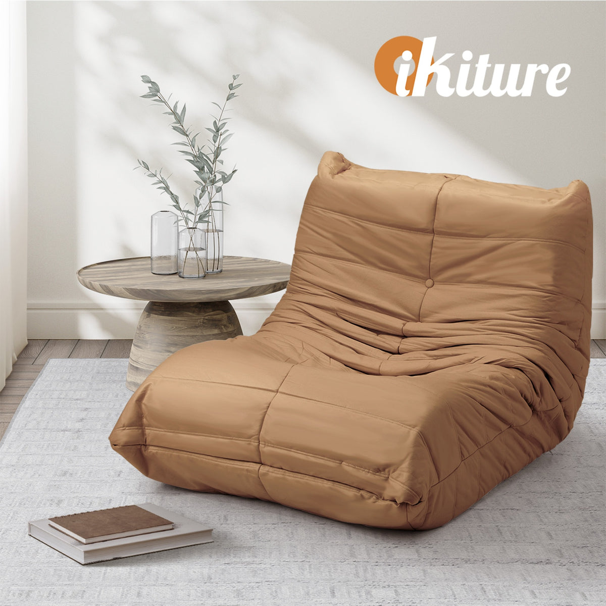 Oikiture Floor Sofa Accent Chair Lazy Couch Lounge Recliner Brown Polyester - Sunyee