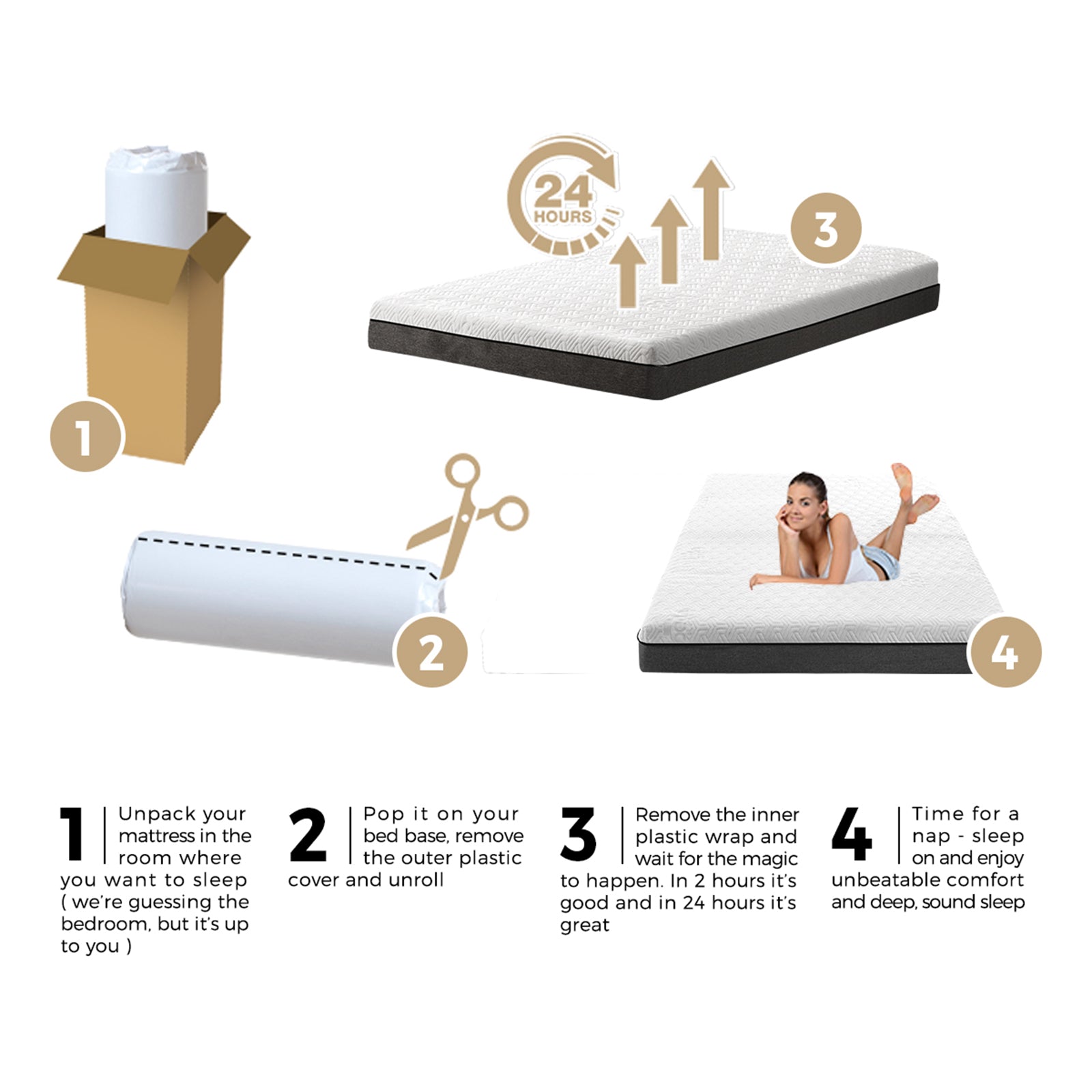 Bedra Mattress Gel Memory Foam Mattresses Queen Bed No Spring Firm Flippable - Sunyee