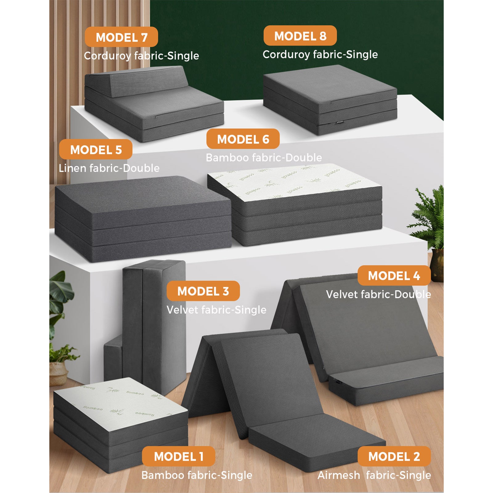 Bedra Folding Foam Mattress Sofa Bed Trifold Sleeping Floor Mat Camping Cushion - Sunyee