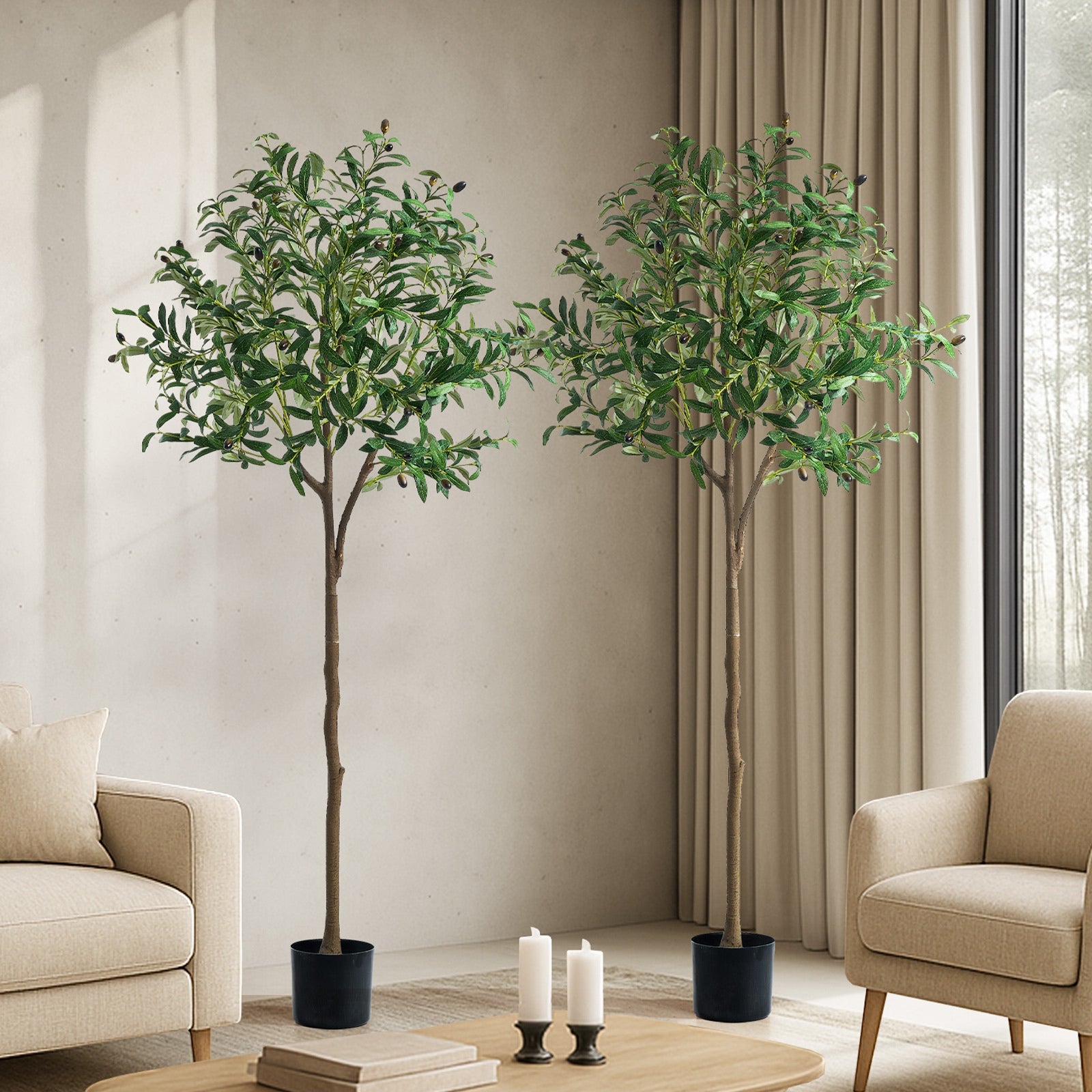 Livsip 2PCS Artificial Potted Plants Lifelike Fake Tree Home Decor 150-210cm - Sunyee